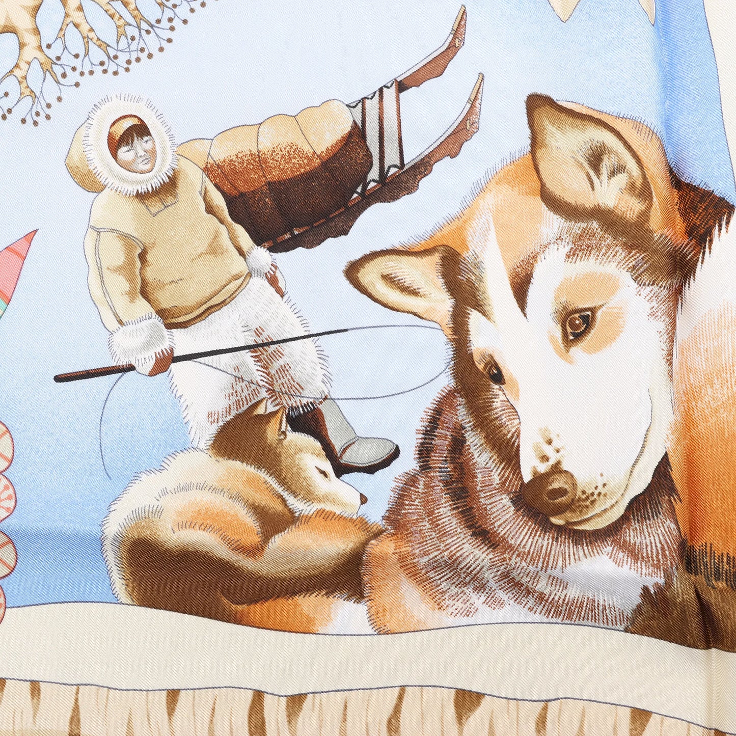 Hermès Carré 90 „LA VIE DU GRAND NORD“ Seidentaschentuch in Marineblau