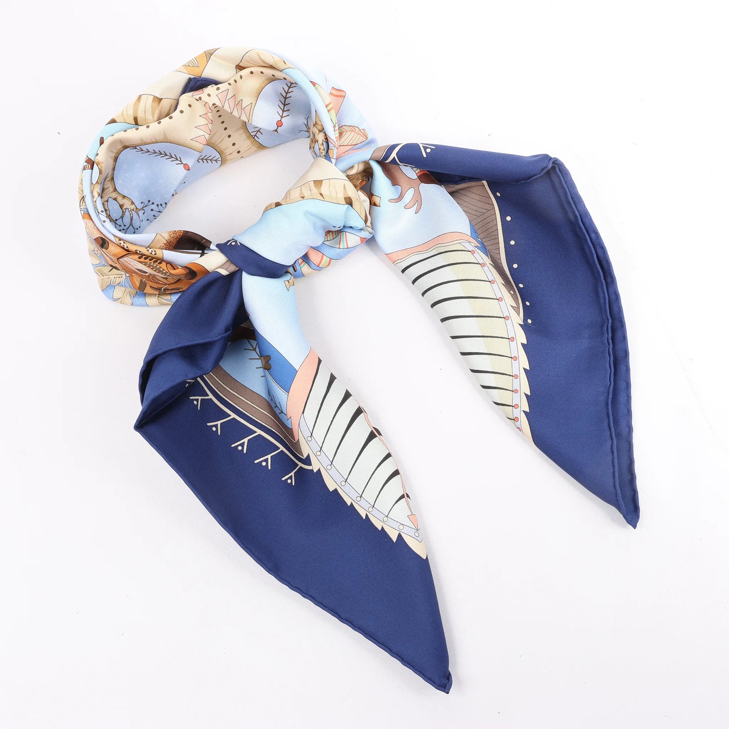 Hermès Carré 90 „LA VIE DU GRAND NORD“ Seidentaschentuch in Marineblau