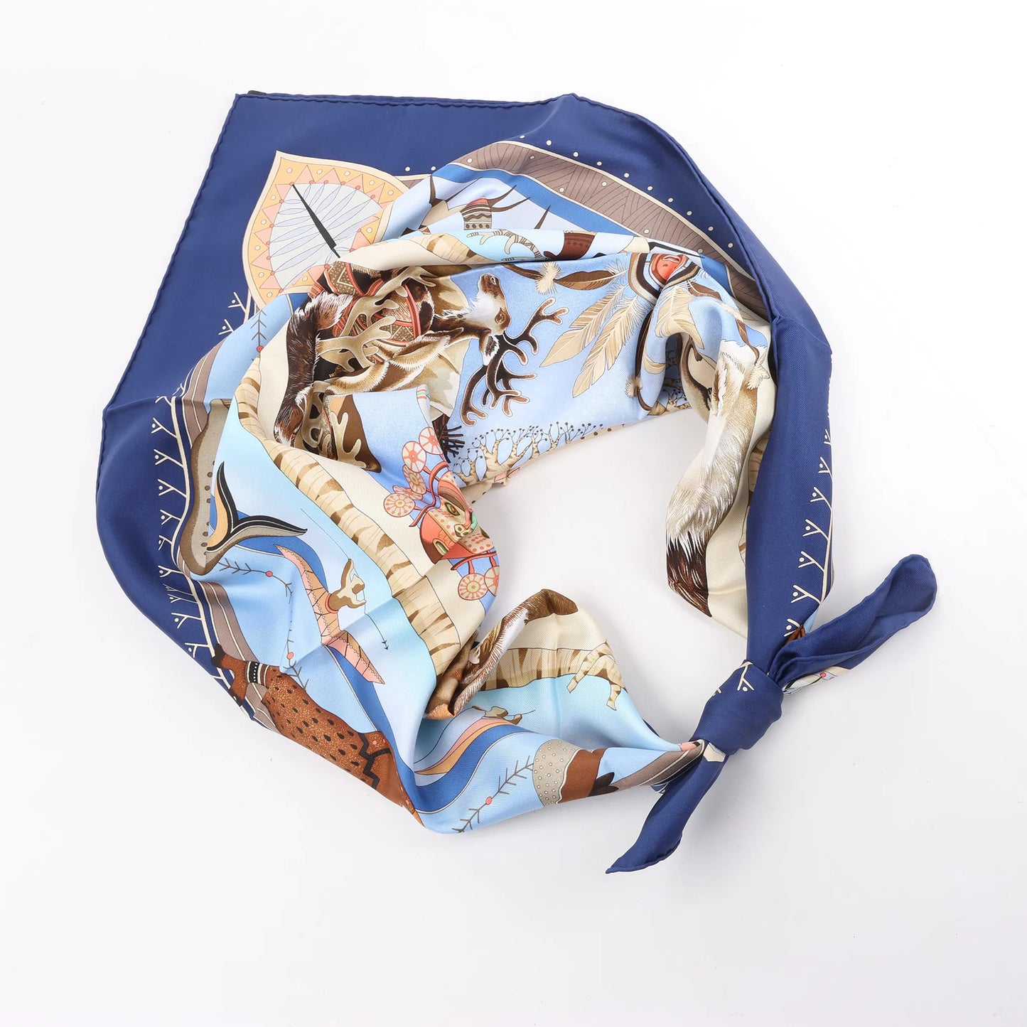 Hermès Carré 90 „LA VIE DU GRAND NORD“ Seidentaschentuch in Marineblau