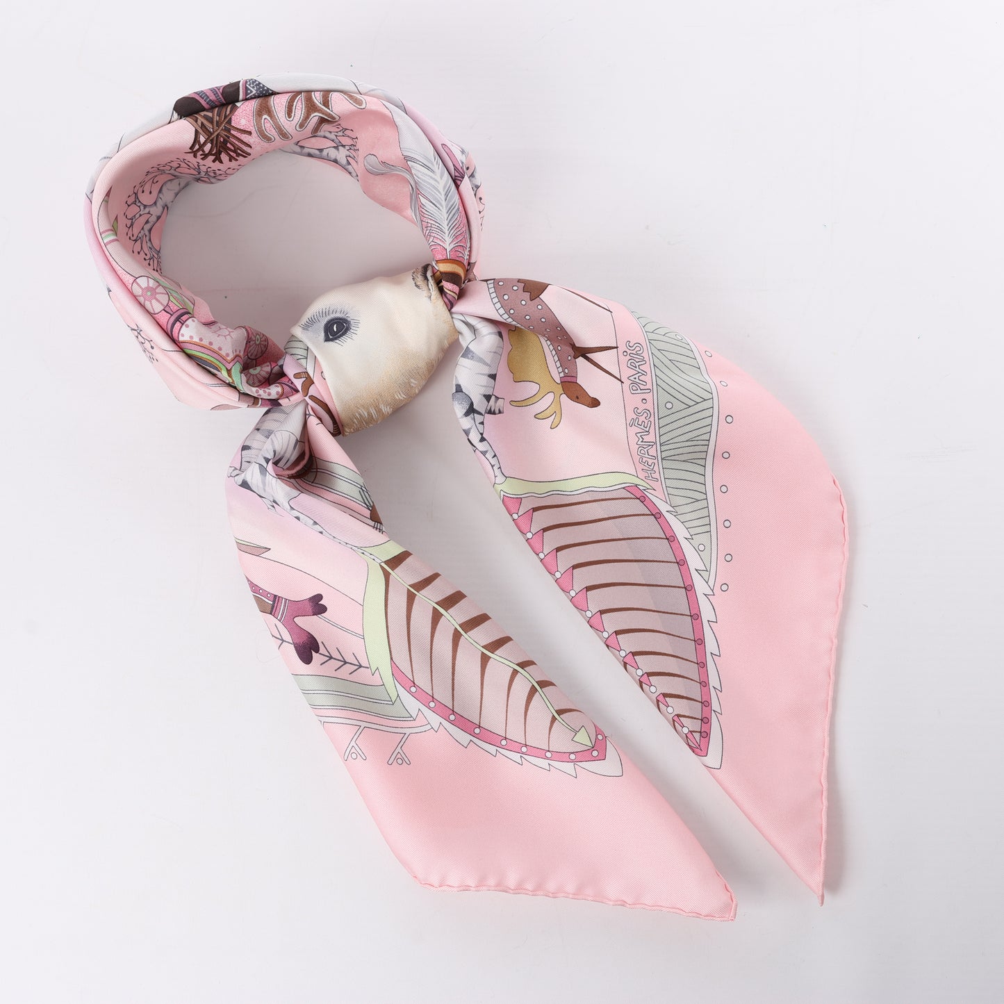 Hermès Carré 90 "LA VIE DU GRAND NORD" 100% Silk Scarf in Pink
