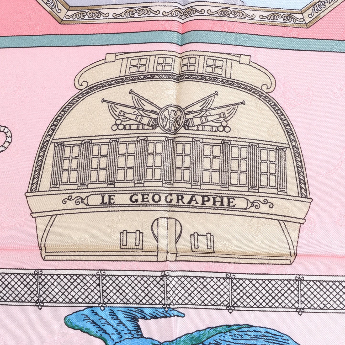 Hermès Carré 90 „LE GEOGRAPHE“ Seidentaschentuch in Rosa