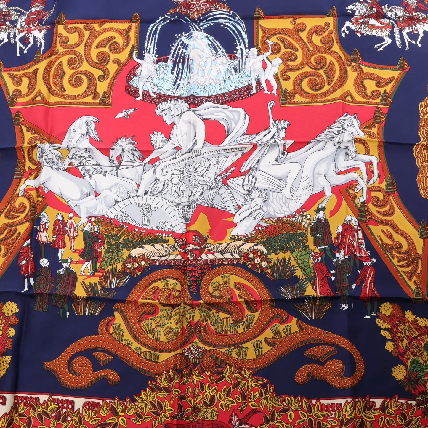Hermès Carré 90 "LE PARADIS DU ROY" 100% Soie Foulard en Rouge