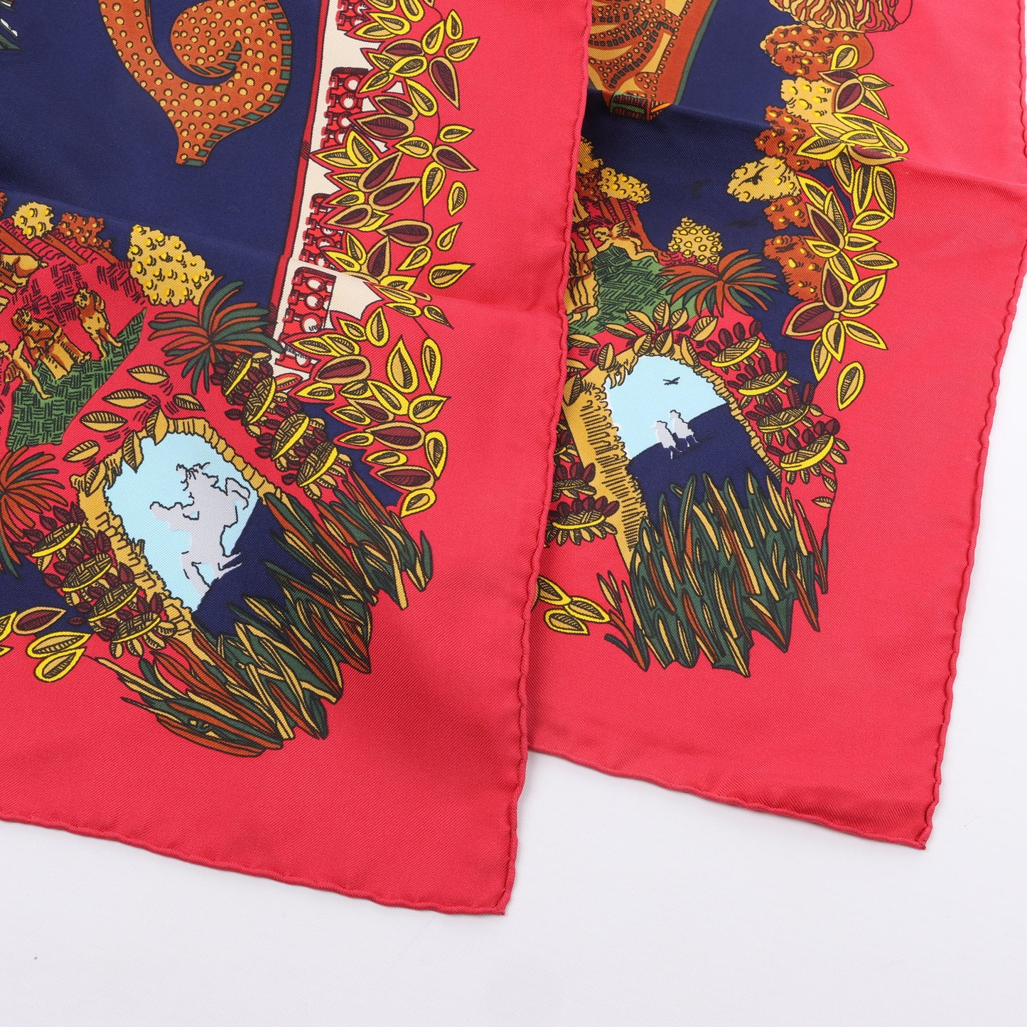 Hermès Carré 90 "LE PARADIS DU ROY" 100% Soie Foulard en Rouge