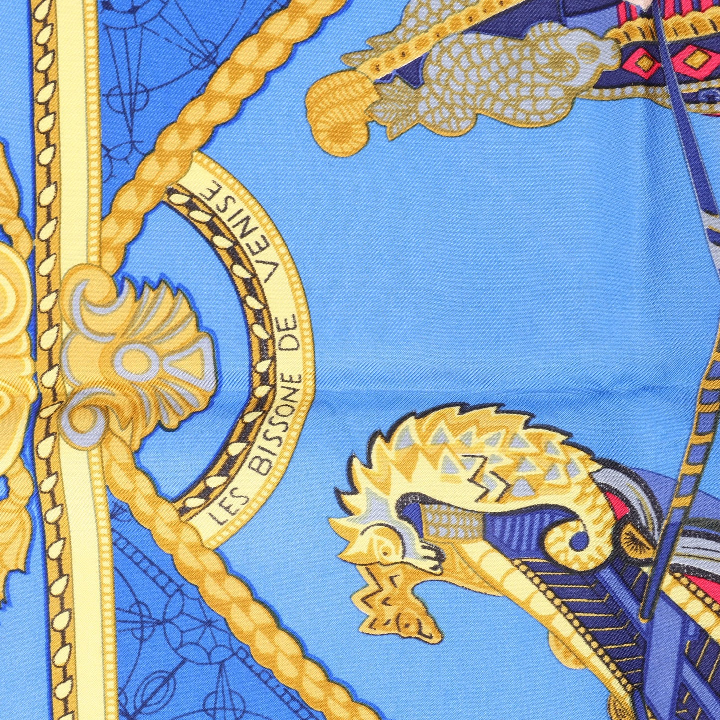 Hermès Carré 90 „LES BISSONE DE VENISE“ Schal aus 100 % Seide in Blau
