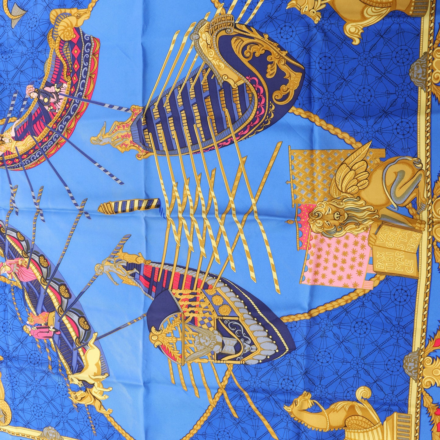 Hermès Carré 90 „LES BISSONE DE VENISE“ Schal aus 100 % Seide in Blau