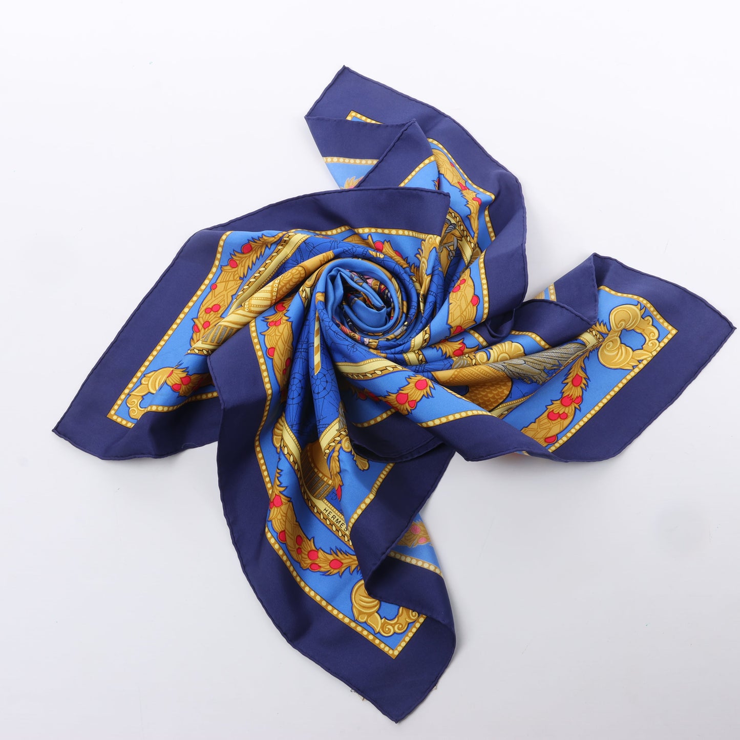 Hermès Carré 90 „LES BISSONE DE VENISE“ Schal aus 100 % Seide in Blau