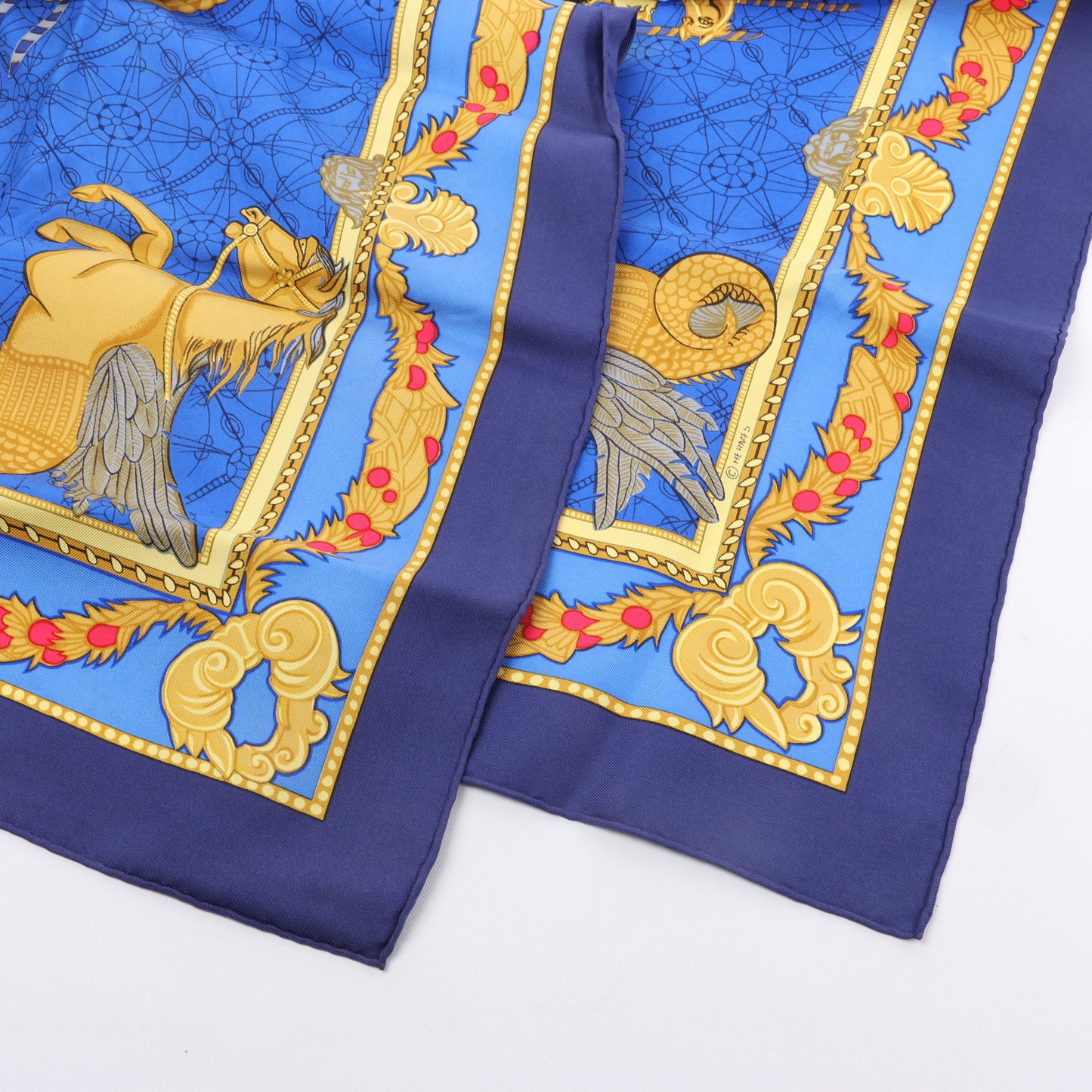 Hermès Carré 90 „LES BISSONE DE VENISE“ Schal aus 100 % Seide in Blau