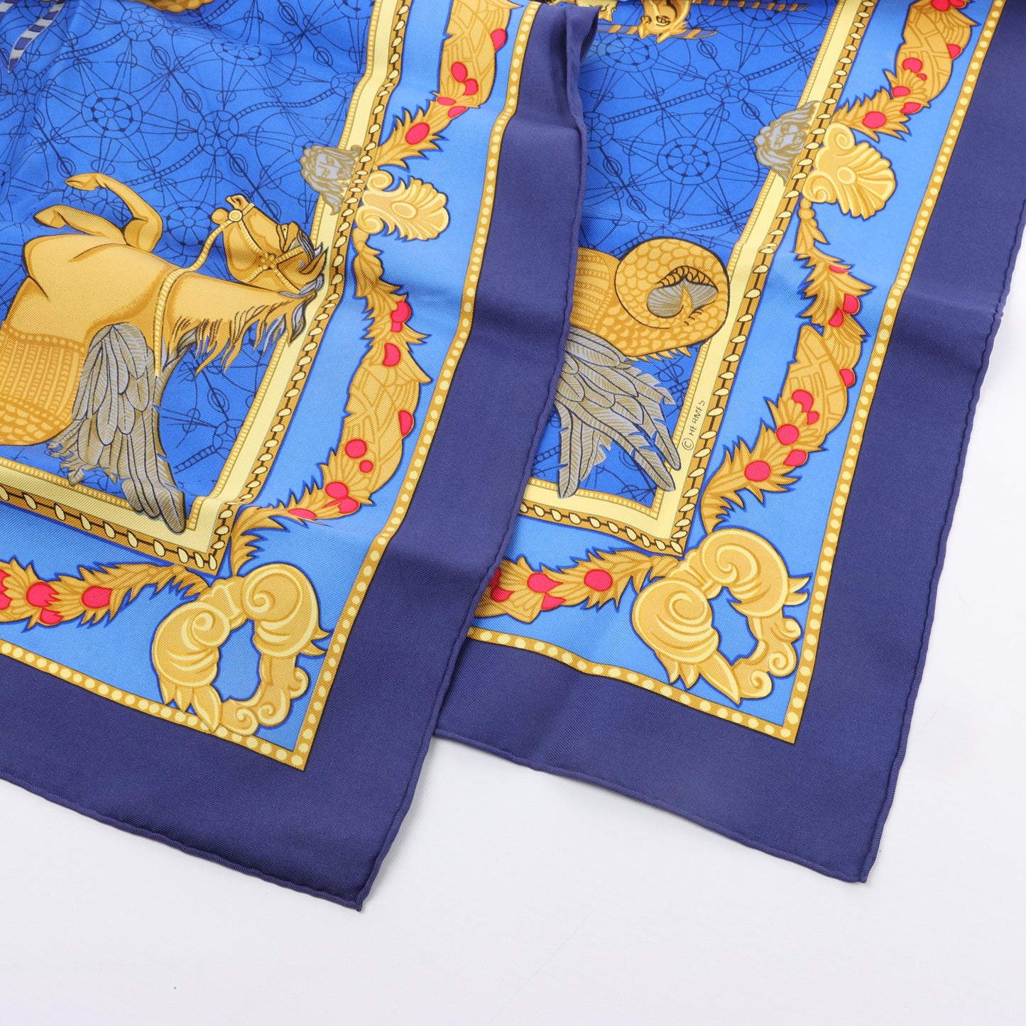 Hermès Carré 90 „LES BISSONE DE VENISE“ Schal aus 100 % Seide in Blau