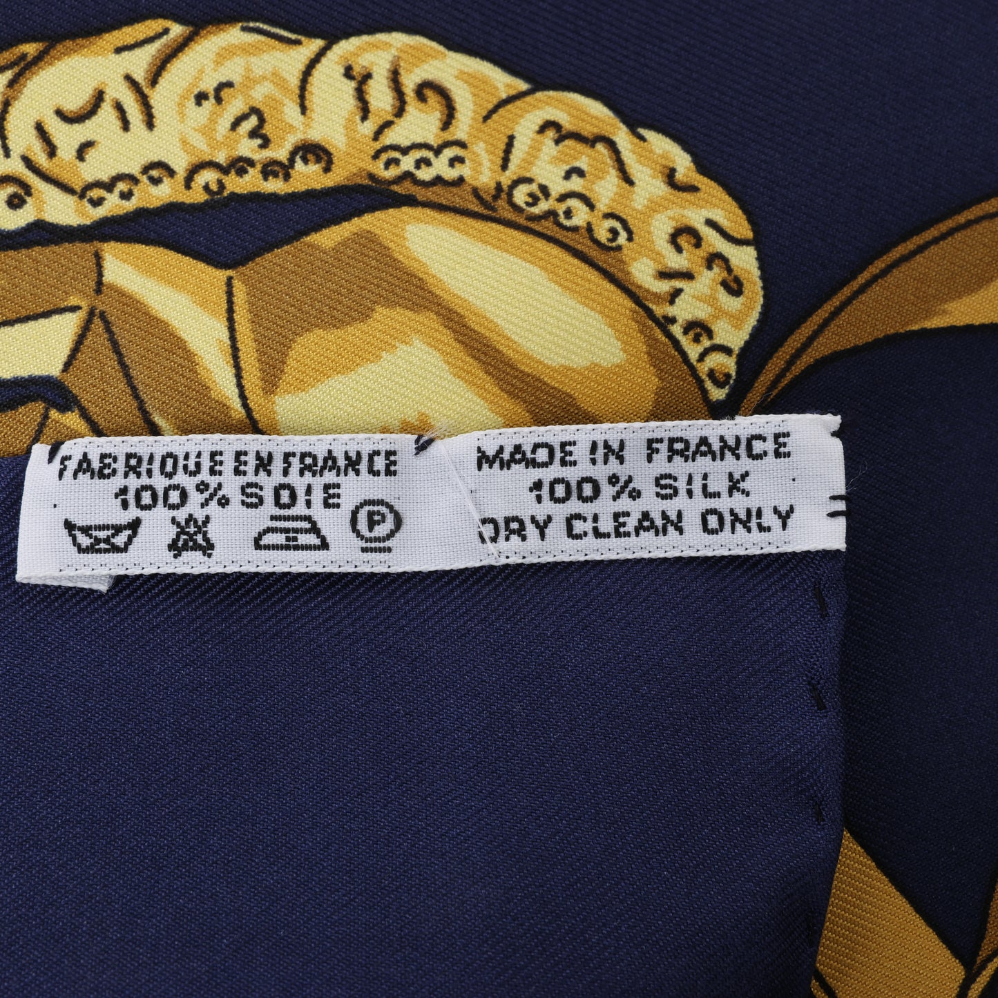 Hermès Carré 90 "LES CAVALIERS D'OR" 100% Silk Scarf in Navy Blue