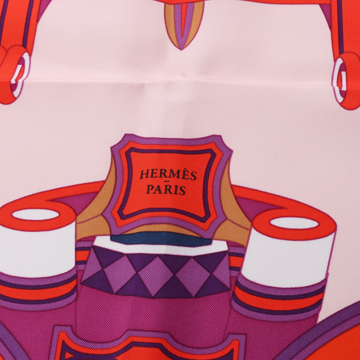 Hermès Carré 90 "LES ROUES DE PHAETON" 100% Silk Scarf in Orange x Pink