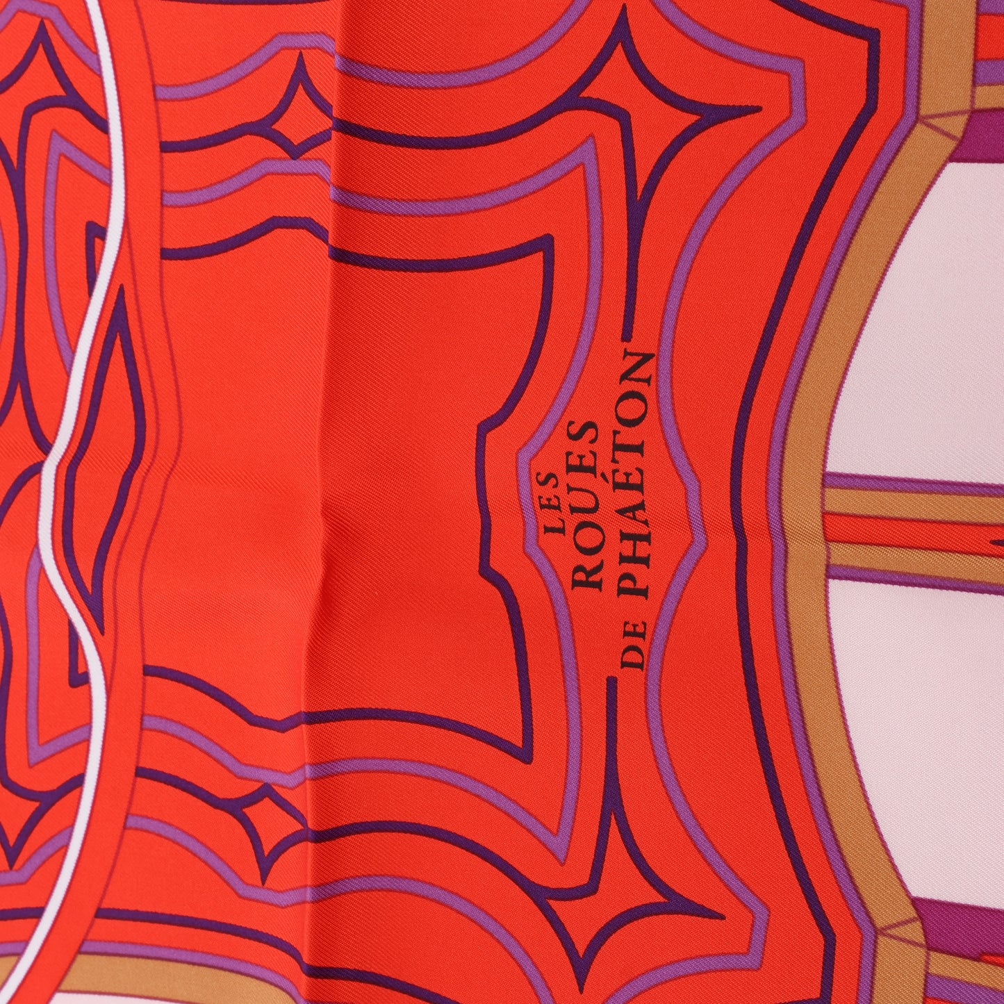 Hermès Carré 90 "LES ROUES DE PHAETON" 100% Silk Scarf in Orange x Pink
