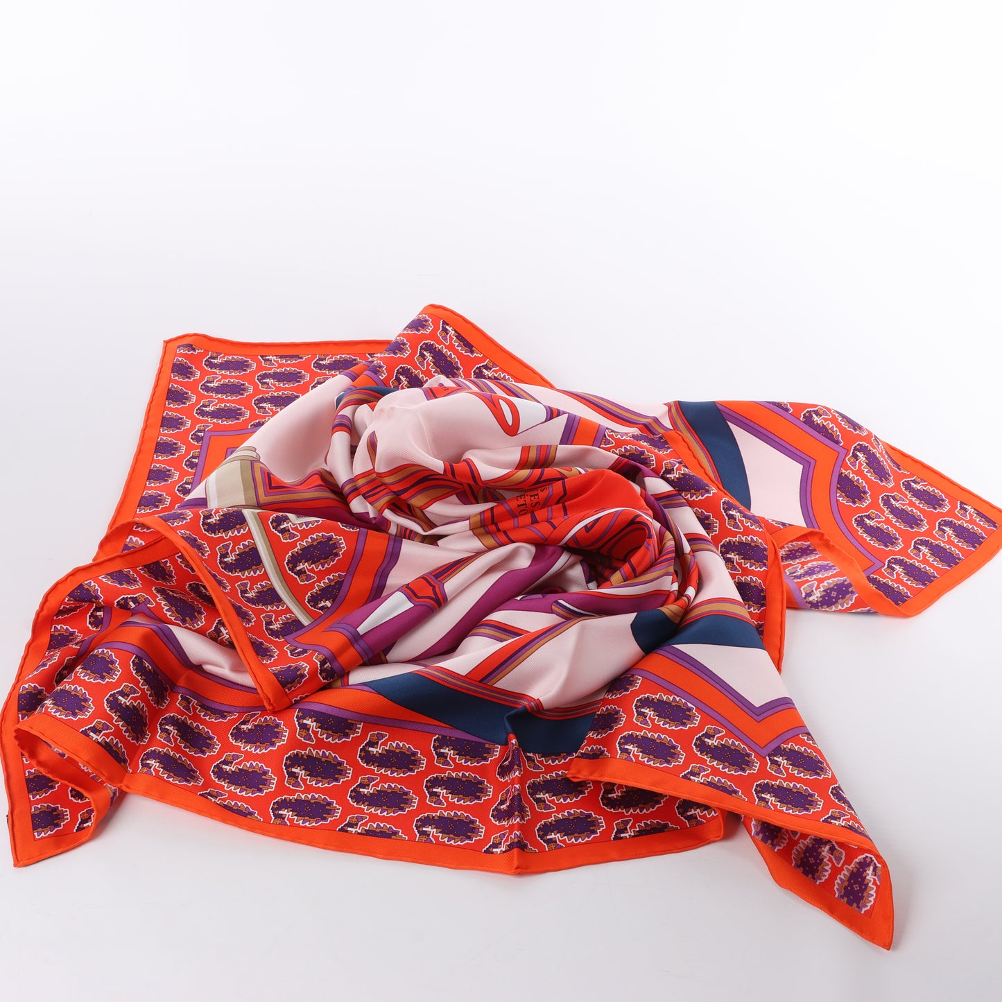 Hermès Carré 90 "LES ROUES DE PHAETON" 100% Silk Scarf in Orange x Pink
