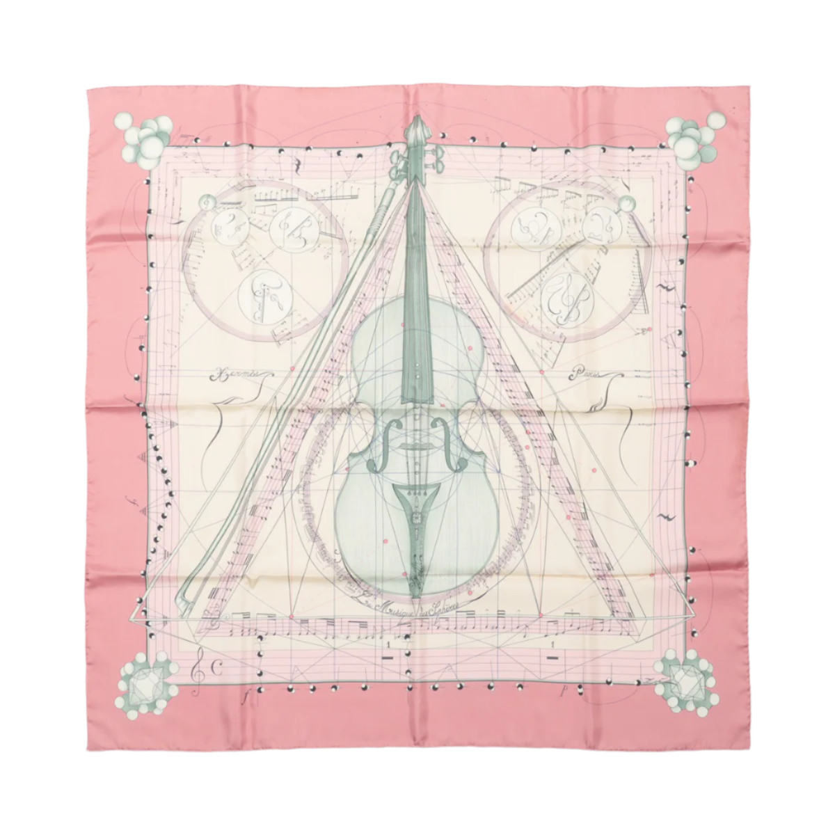 Hermès Carré 90 „La Musique Des Spheres“ Schal aus 100 % Seide in Rosa