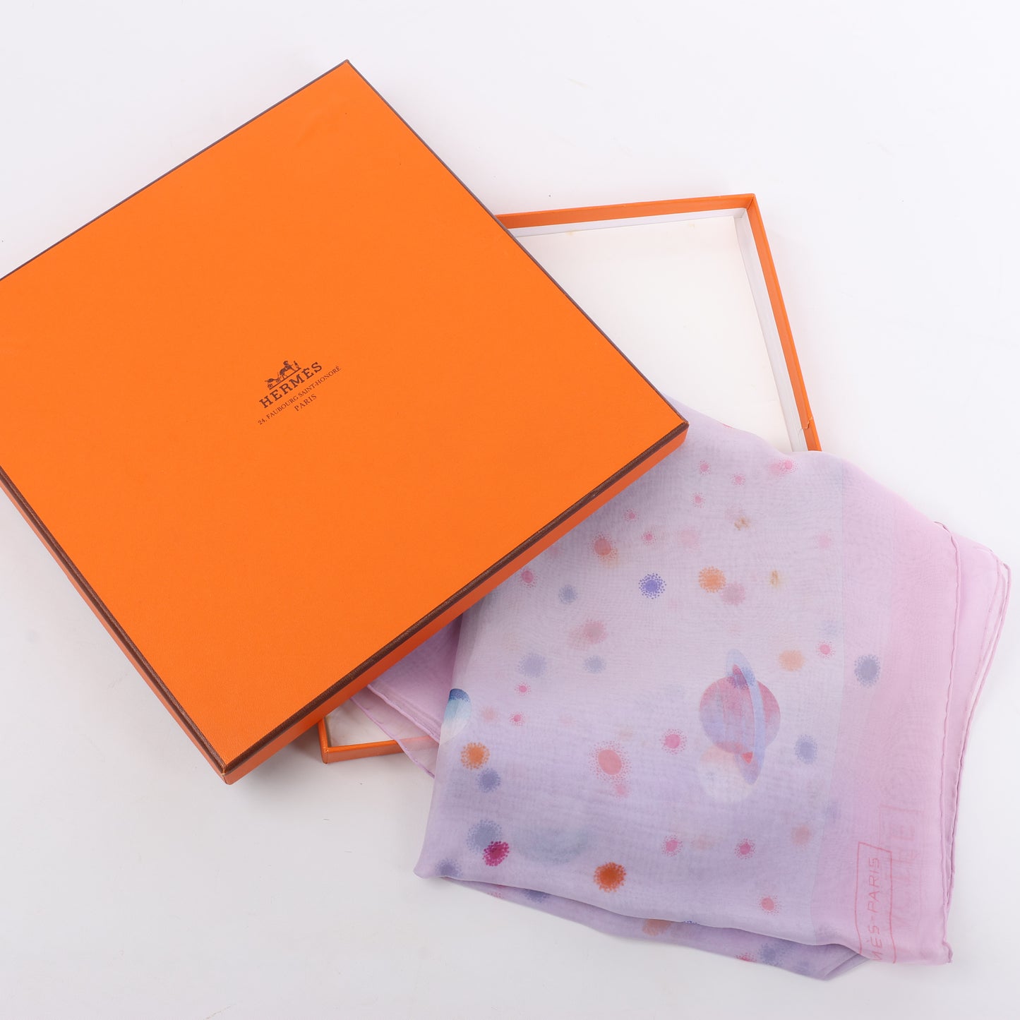 Hermès Carré 90 "La Voie Lactee" 100% Silk Scarf in Purple