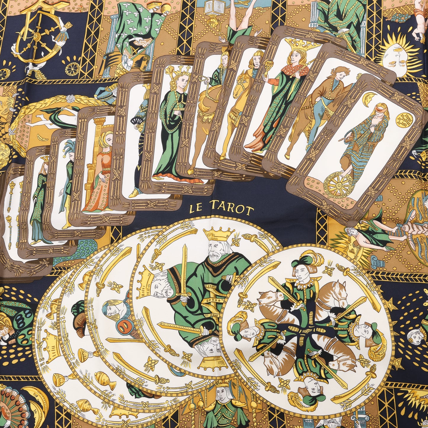 Hermès Carré 90 "Le Tarot" 100% Silk Scarf in Black x Gold