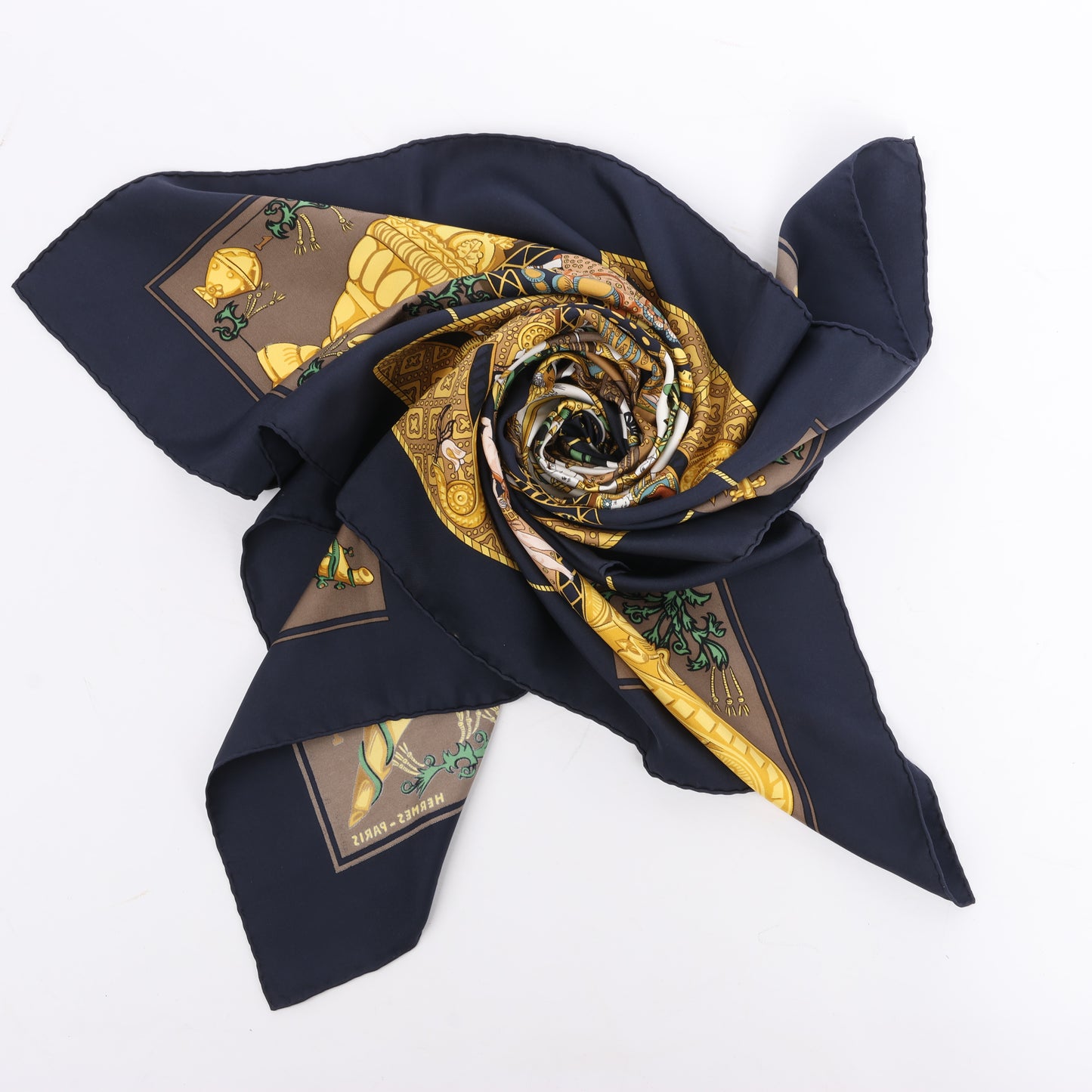 Hermès Carré 90 "Le Tarot" 100% Silk Scarf in Black x Gold