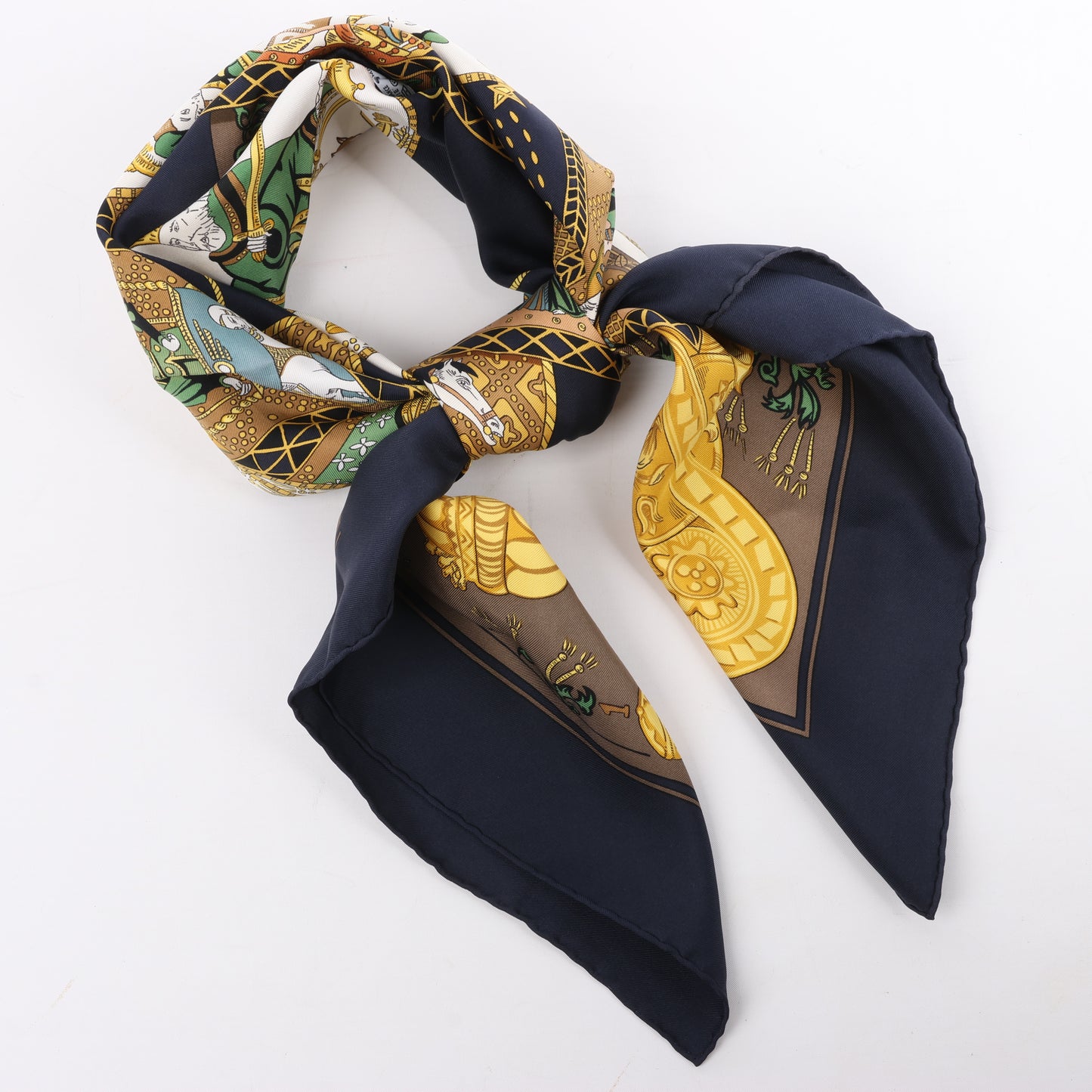 Hermès Carré 90 "Le Tarot" 100% Silk Scarf in Black x Gold