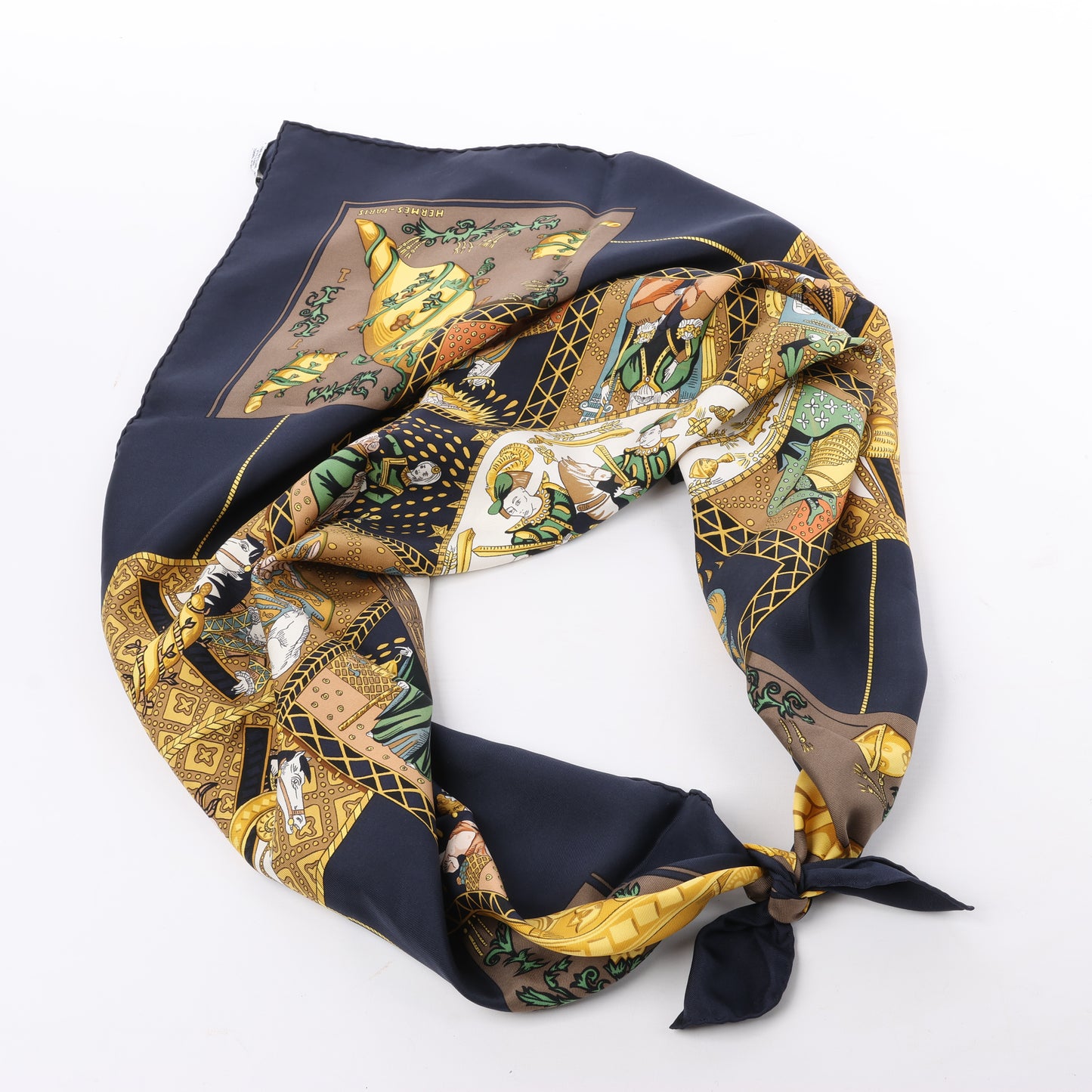 Hermès Carré 90 "Le Tarot" 100% Silk Scarf in Black x Gold