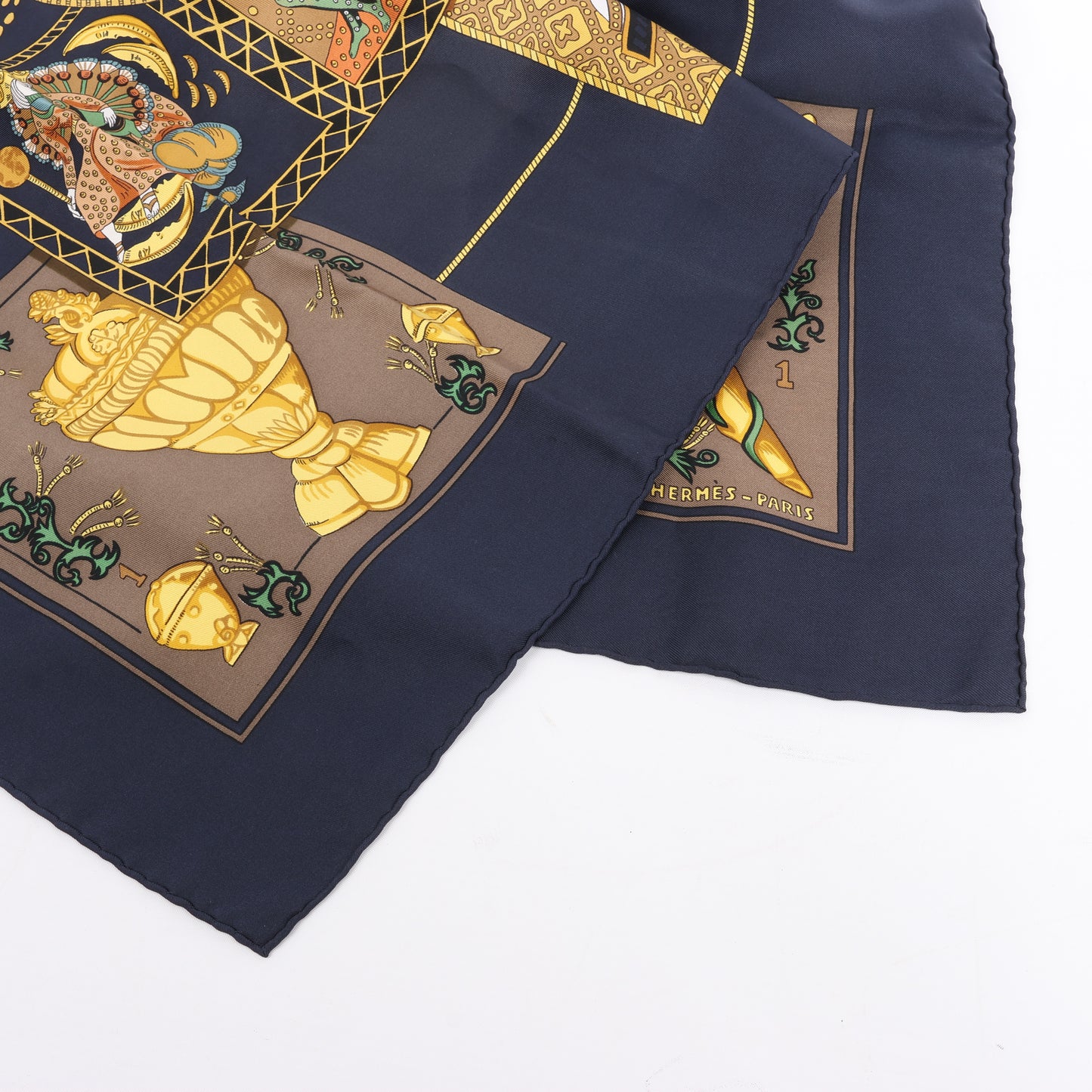 Hermès Carré 90 "Le Tarot" 100% Silk Scarf in Black x Gold