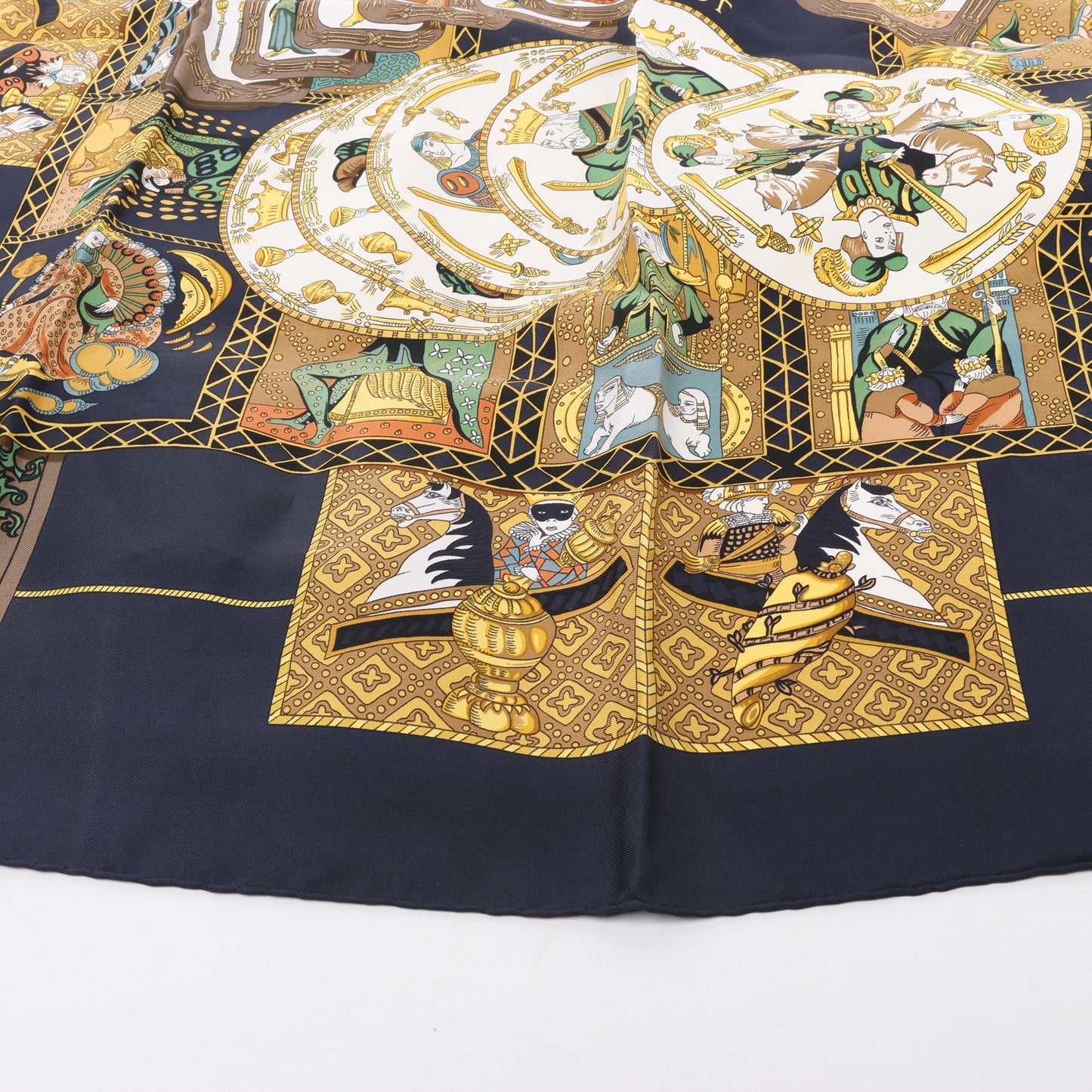 Hermès Carré 90 "Le Tarot" 100% Silk Scarf in Black x Gold