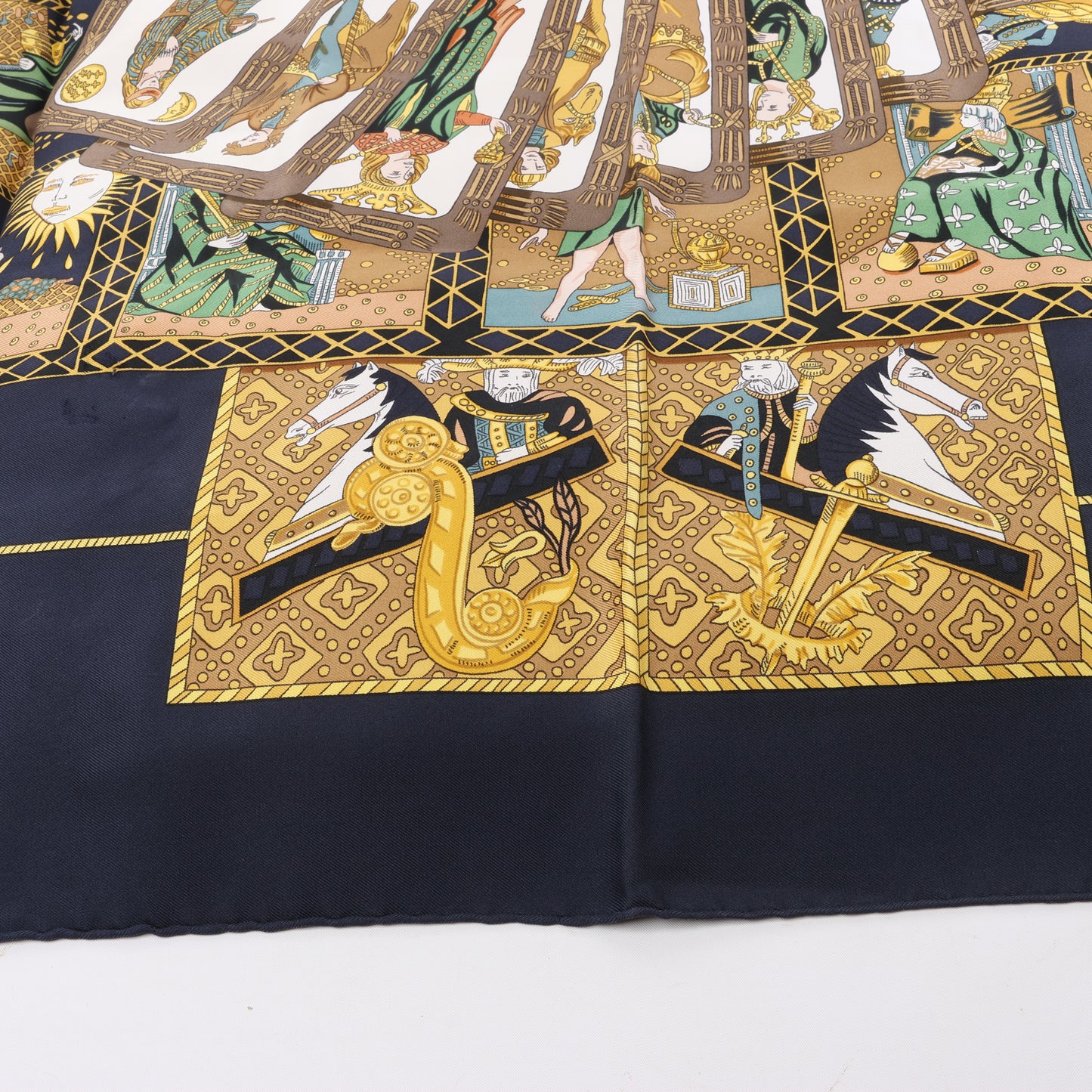 Hermès Carré 90 "Le Tarot" 100% Silk Scarf in Black x Gold