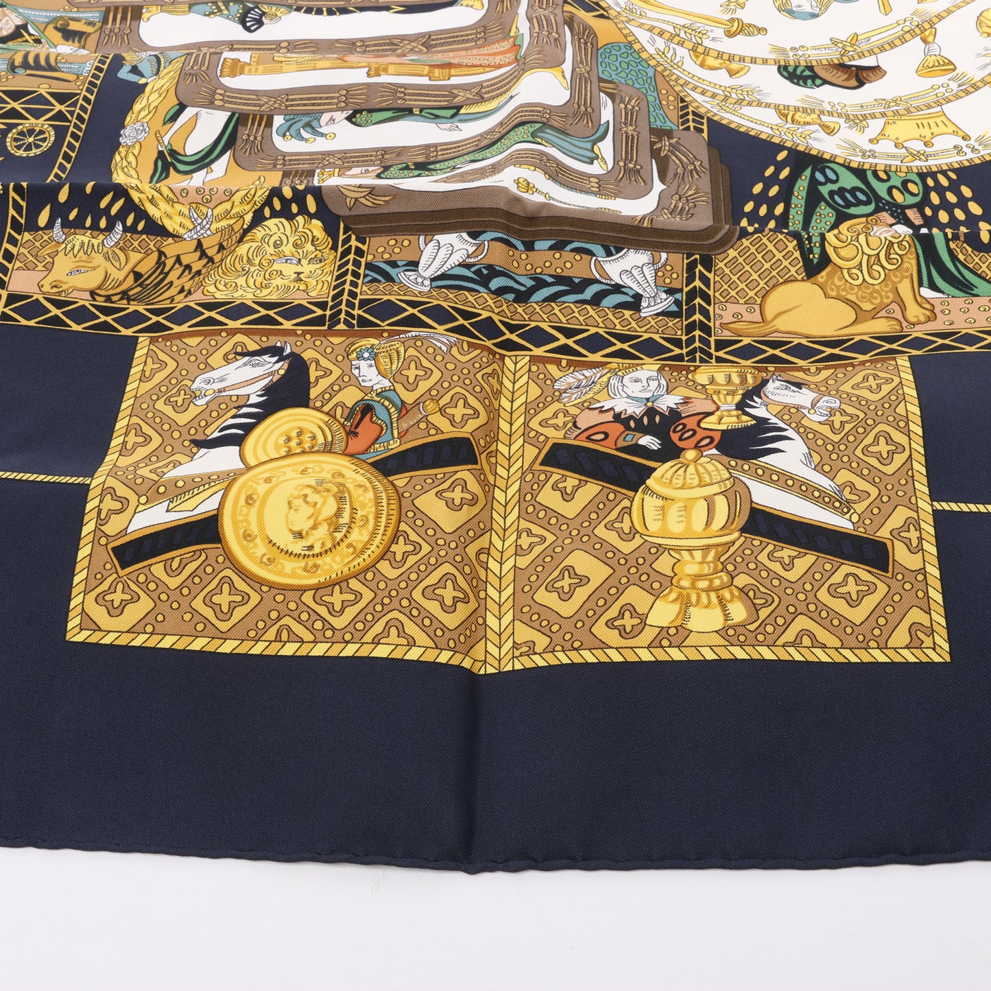 Hermès Carré 90 "Le Tarot" 100% Silk Scarf in Black x Gold