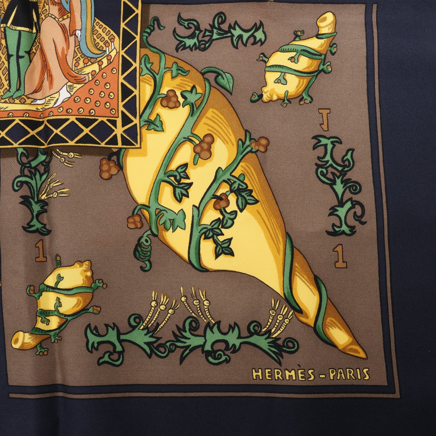 Hermès Carré 90 "Le Tarot" 100% Silk Scarf in Black x Gold
