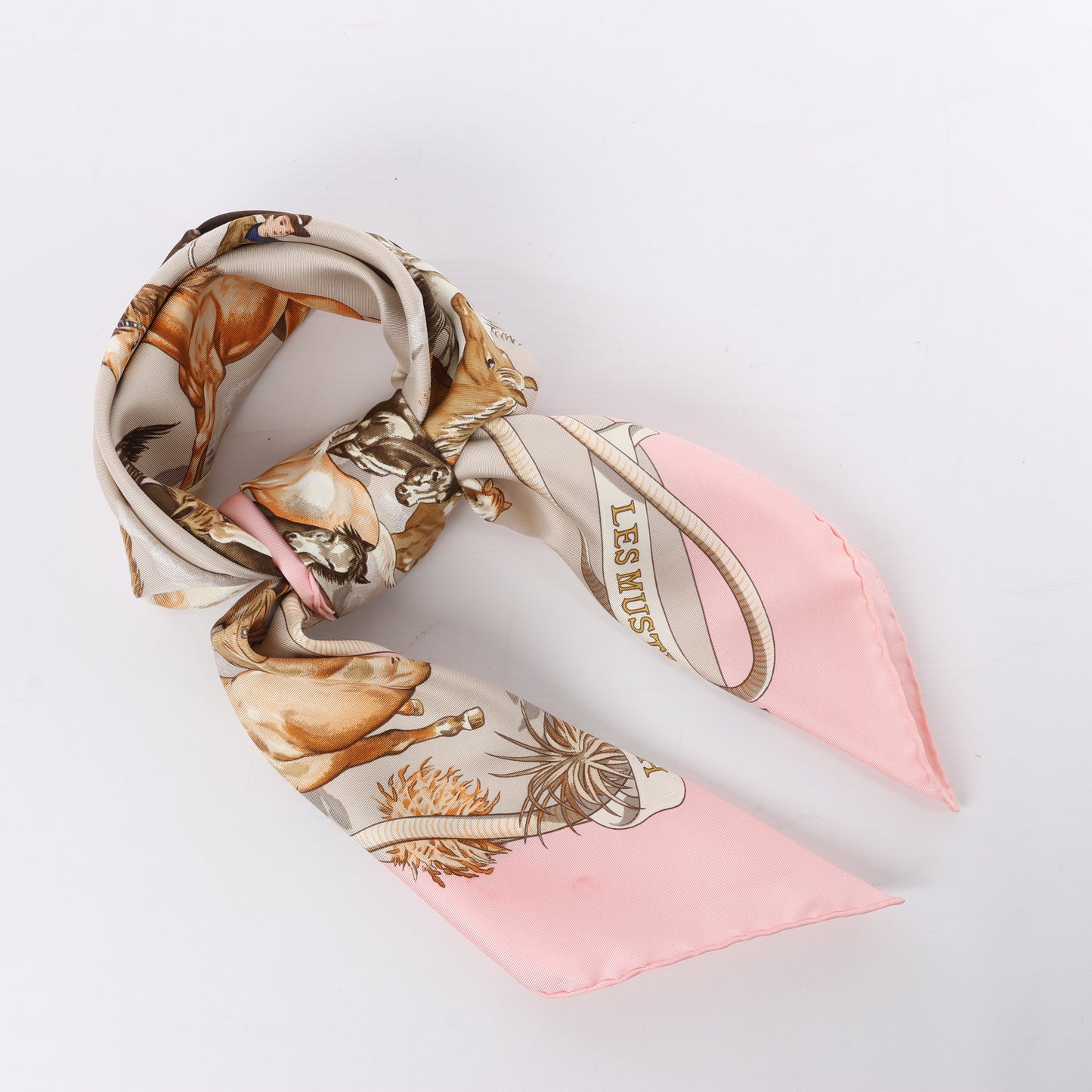 Hermès Carré 90 "Les Mustangs" 100% Silk Scarf in Pink