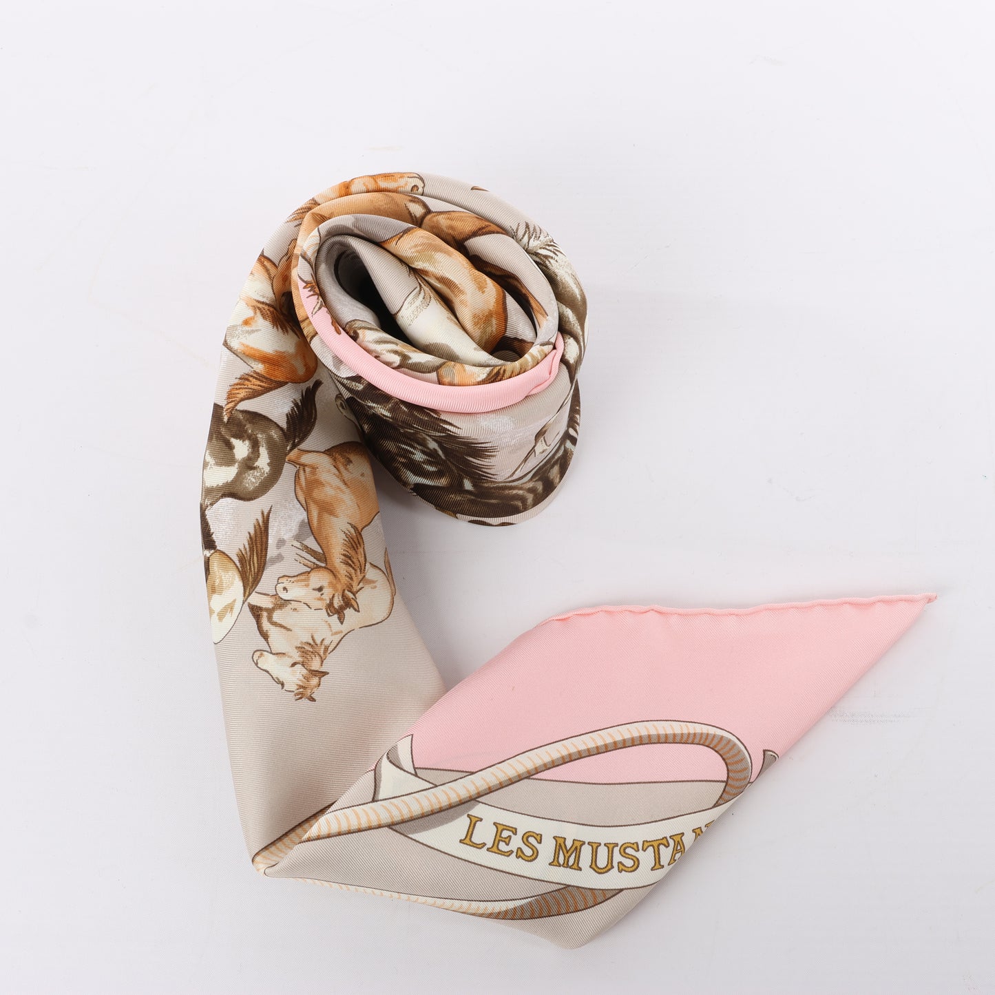 Hermès Carré 90 "Les Mustangs" 100% Silk Scarf in Pink