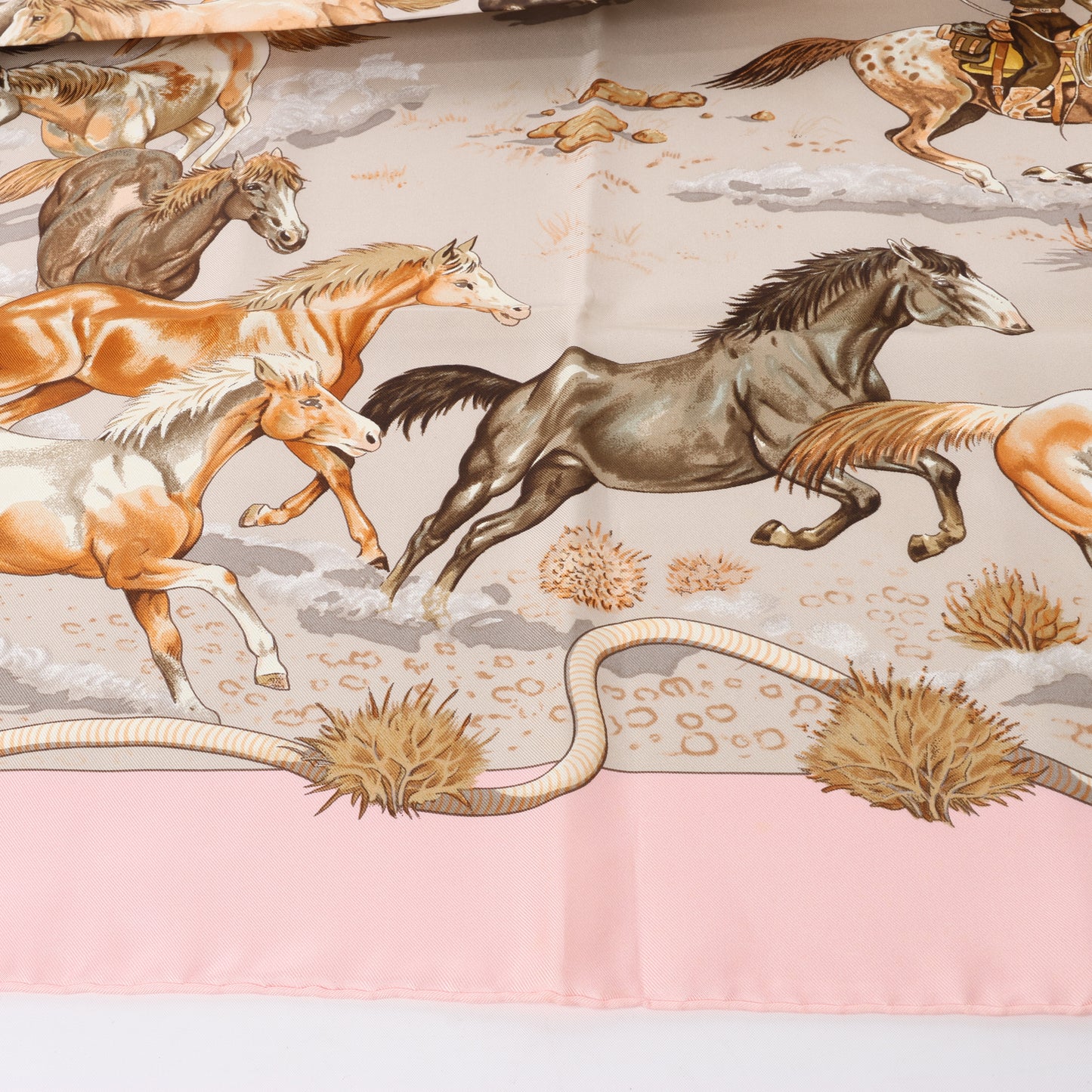 Hermès Carré 90 "Les Mustangs" 100% Silk Scarf in Pink