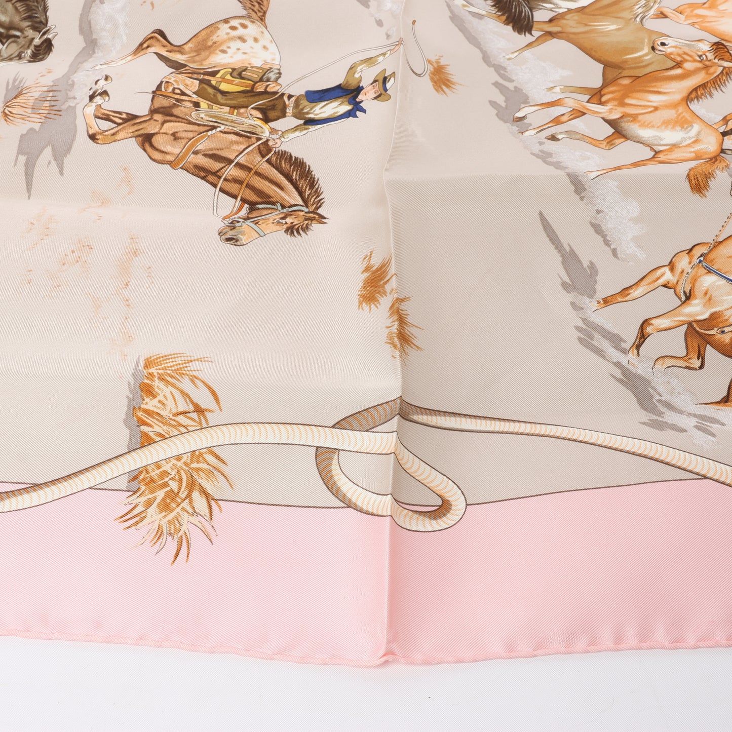 Hermès Carré 90 "Les Mustangs" 100% Silk Scarf in Pink