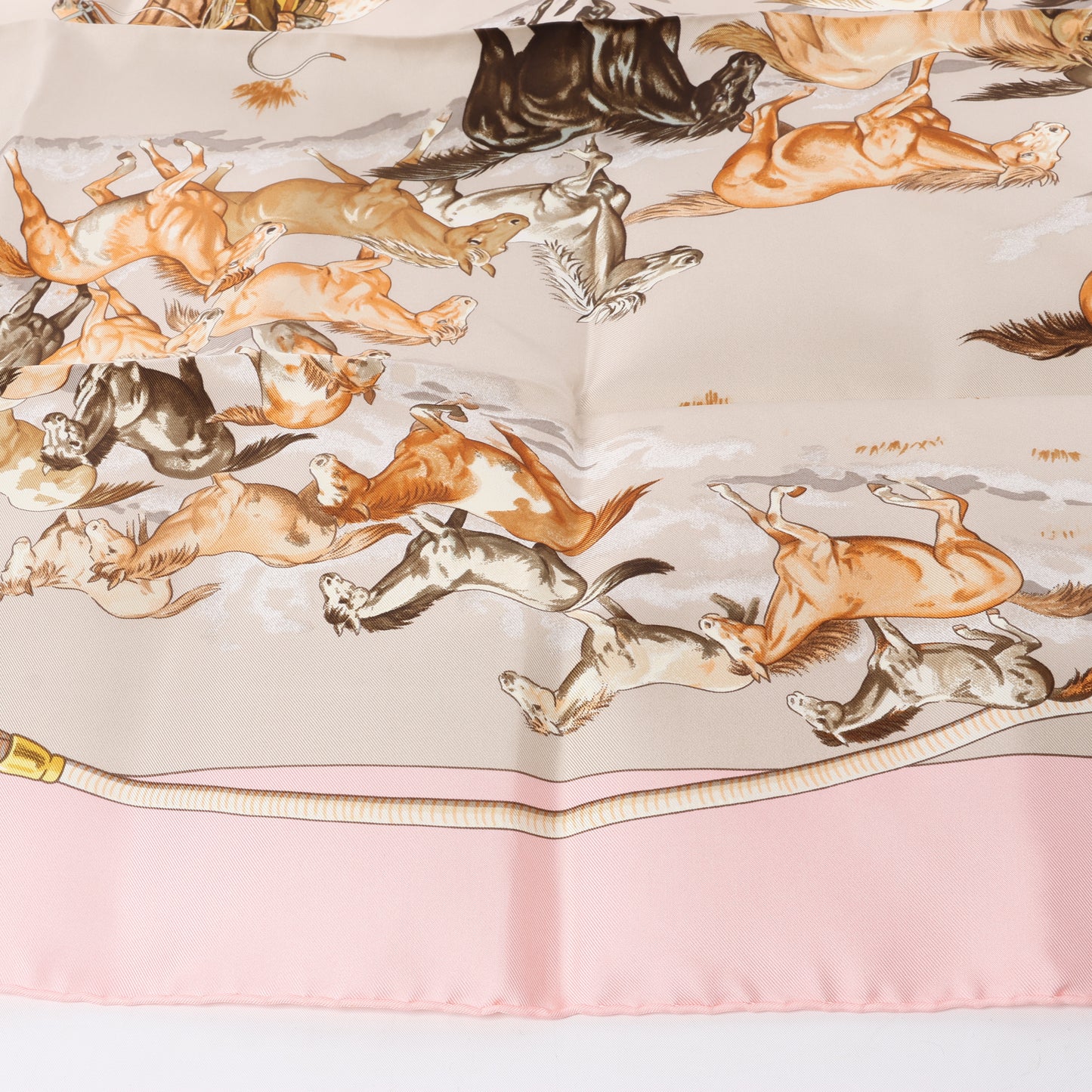 Hermès Carré 90 "Les Mustangs" 100% Silk Scarf in Pink