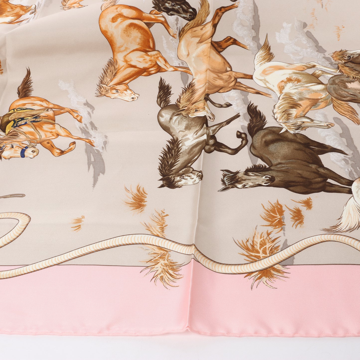 Hermès Carré 90 "Les Mustangs" 100% Silk Scarf in Pink