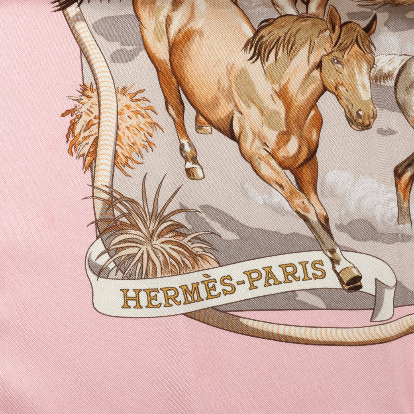 Hermès Carré 90 "Les Mustangs" 100% Silk Scarf in Pink