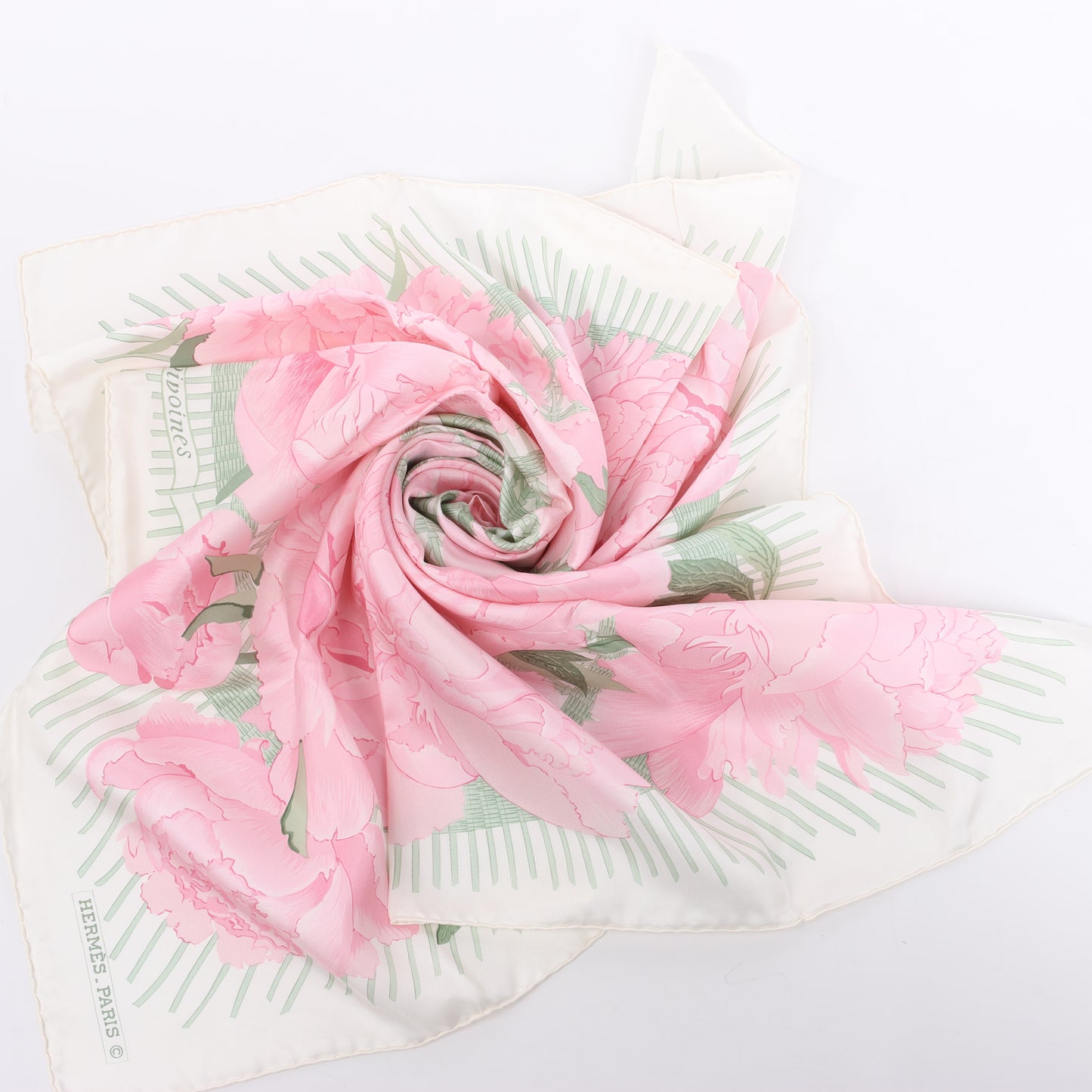 Hermès Carré 90 "Les Pivoines" 100% Silk Scarf in Pink