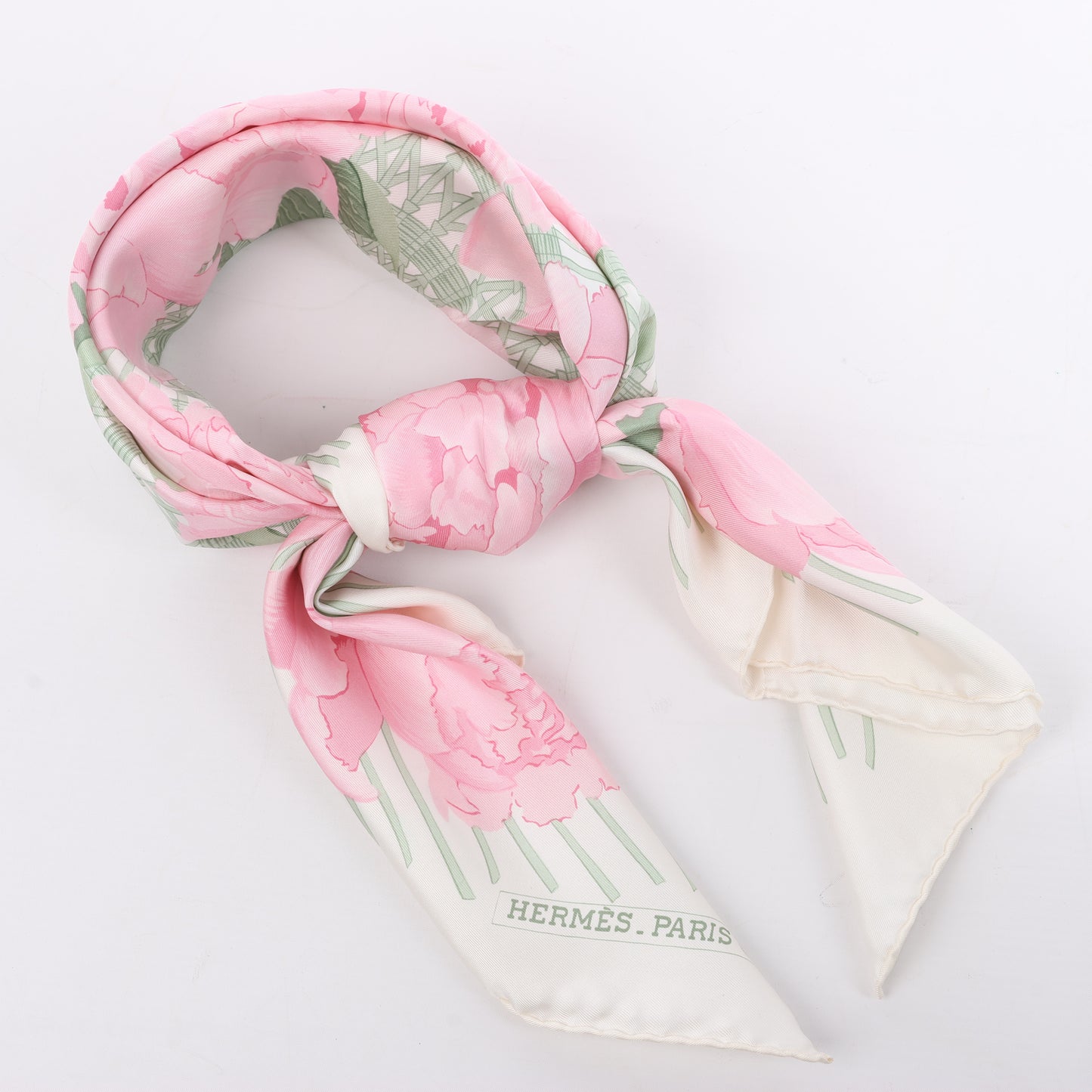 Hermès Carré 90 "Les Pivoines" 100% Silk Scarf in Pink