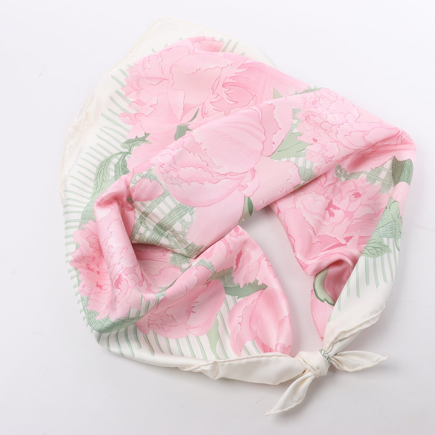 Hermès Carré 90 "Les Pivoines" 100% Silk Scarf in Pink