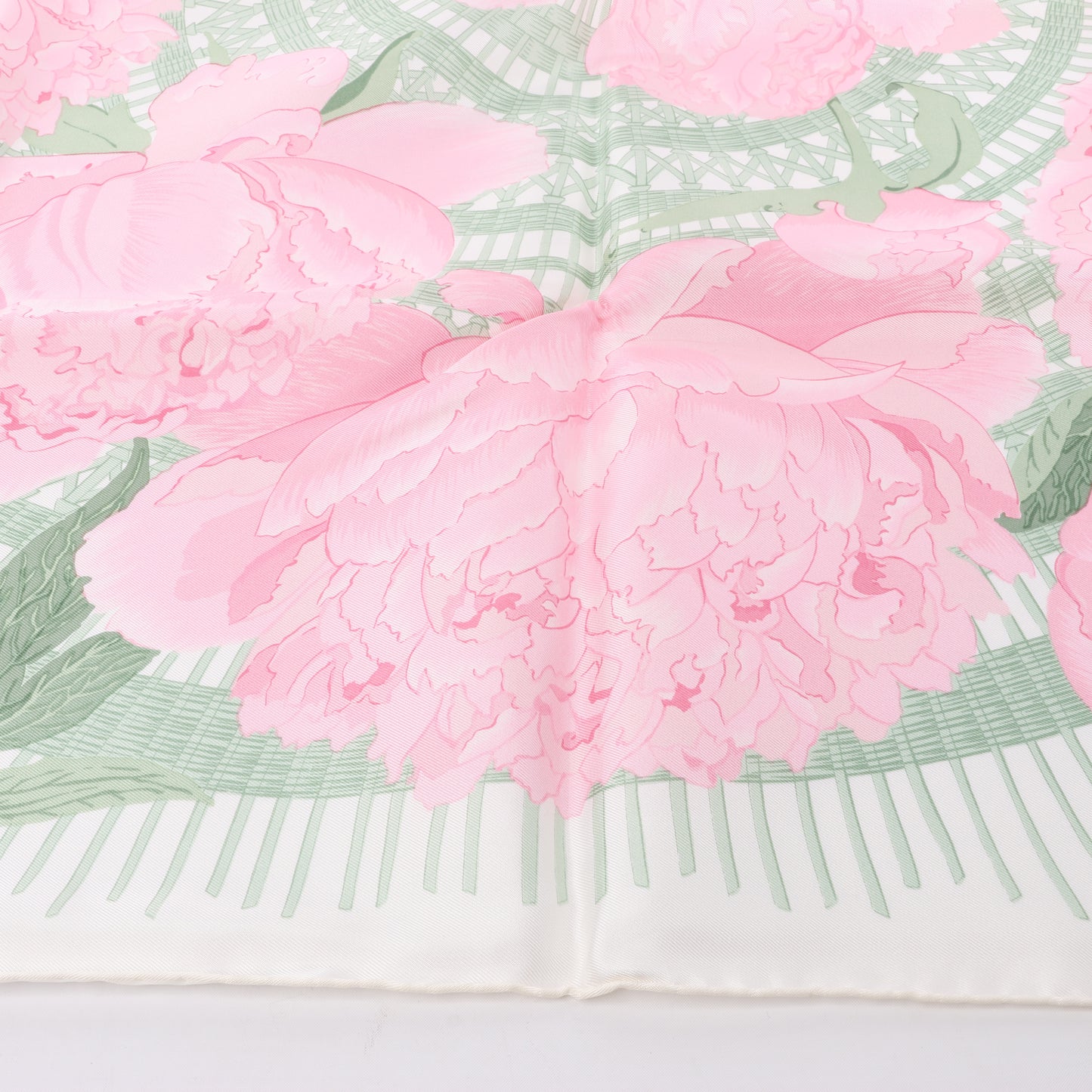 Hermès Carré 90 "Les Pivoines" 100% Silk Scarf in Pink