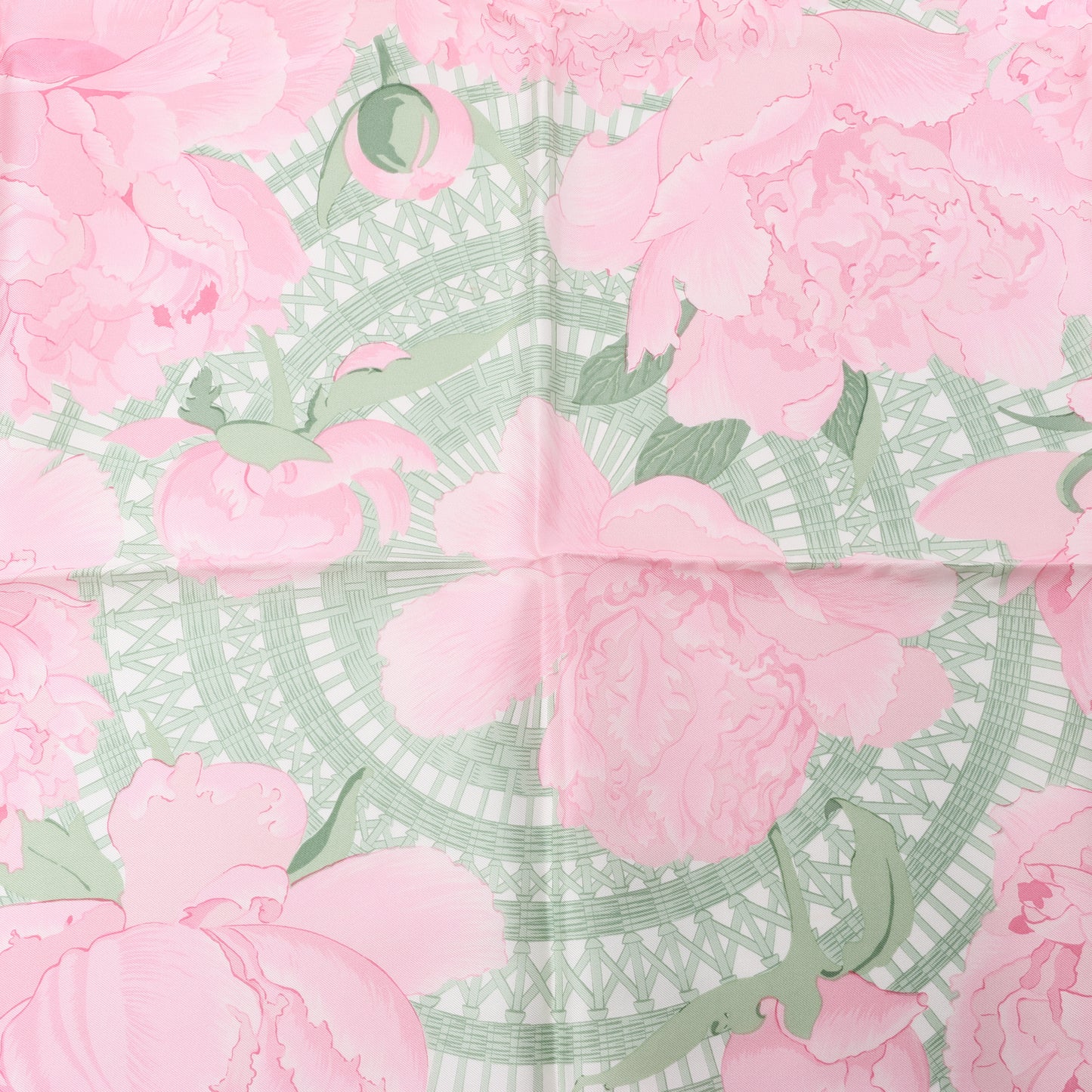 Hermès Carré 90 "Les Pivoines" 100% Silk Scarf in Pink