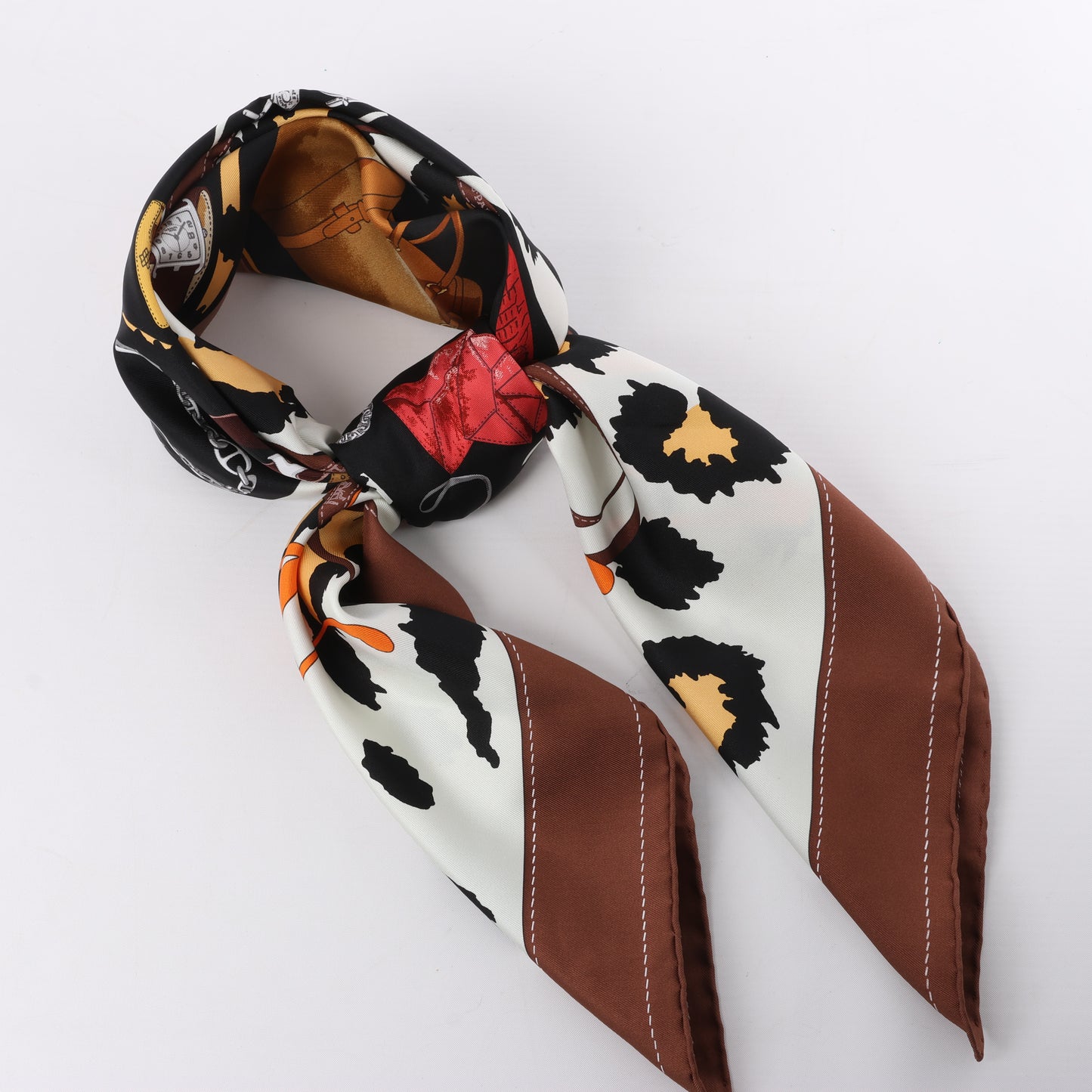 Hermès Carré 90 "Monsieur et Madame" 100% Silk Scarf in Brown