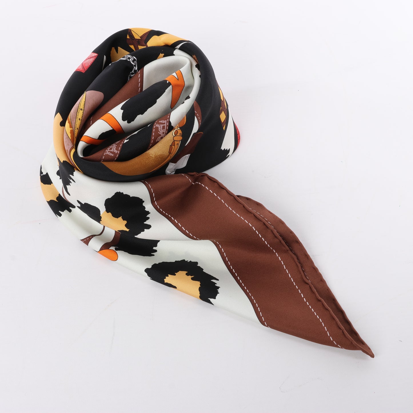 Hermès Carré 90 "Monsieur et Madame" 100% Silk Scarf in Brown