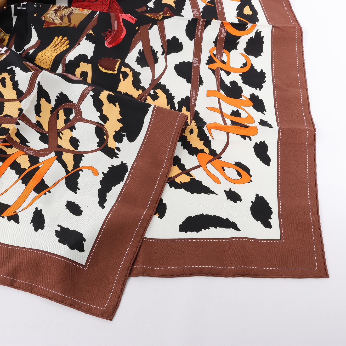 Hermès Carré 90 "Monsieur et Madame" 100% Silk Scarf in Brown