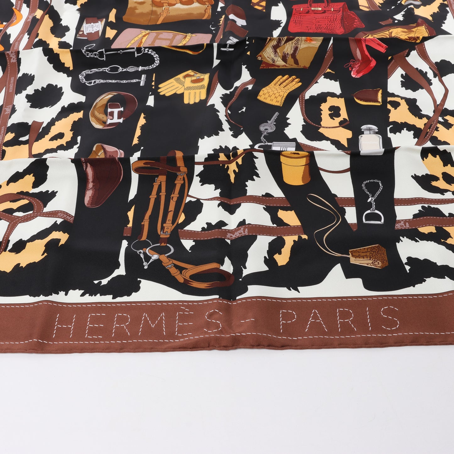 Hermès Carré 90 "Monsieur et Madame" 100% Silk Scarf in Brown