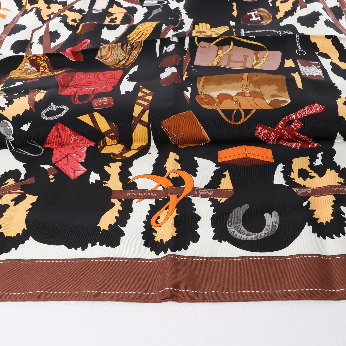Hermès Carré 90 "Monsieur et Madame" 100% Silk Scarf in Brown