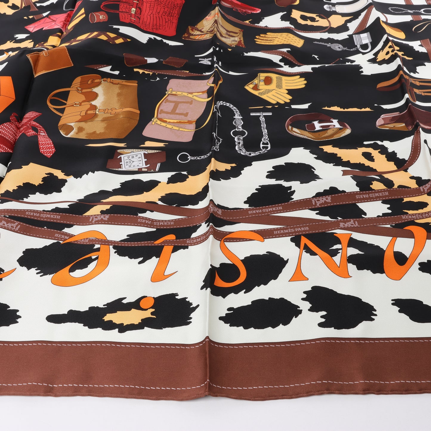 Hermès Carré 90 "Monsieur et Madame" 100% Silk Scarf in Brown