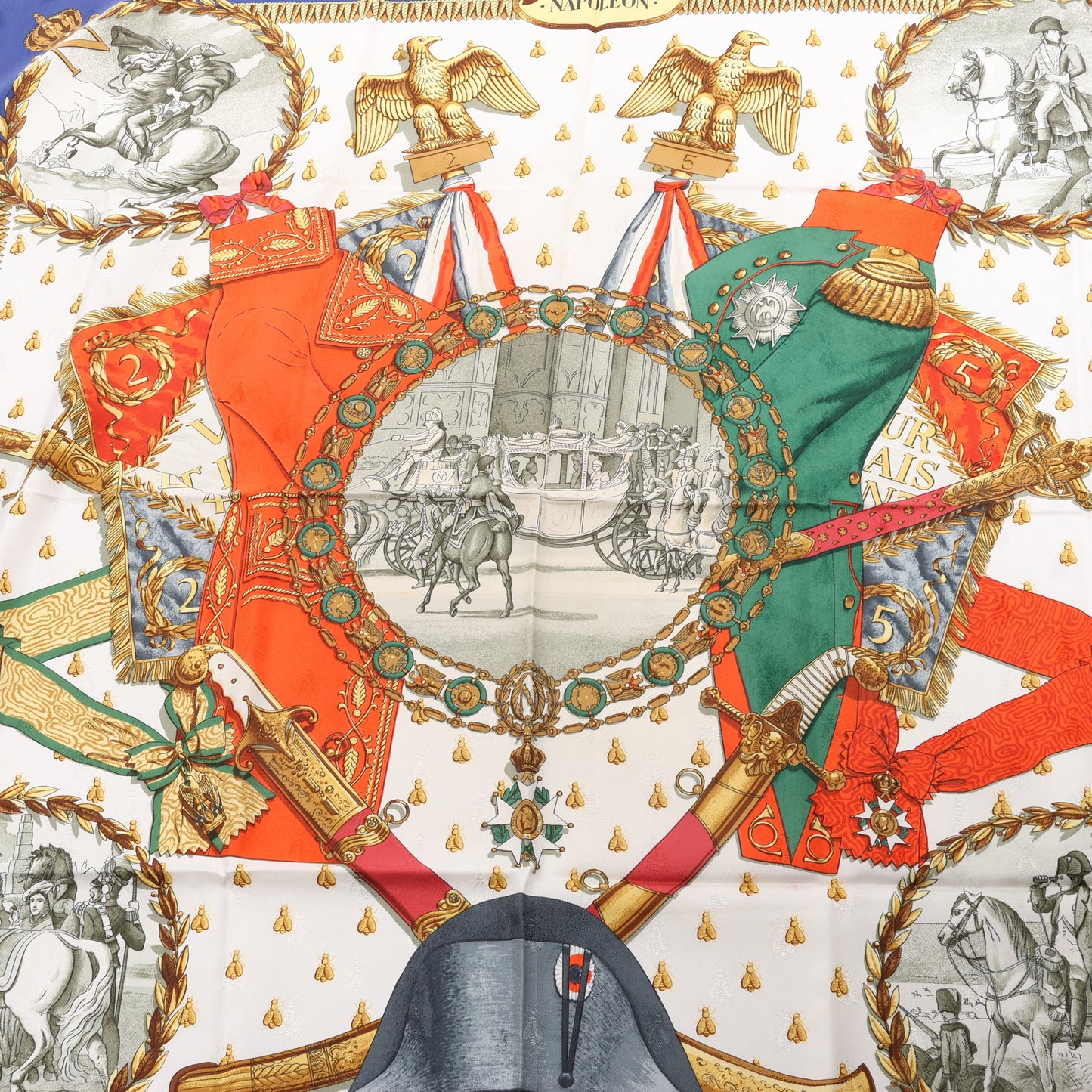 Hermès Carré 90 "NAPOLEON" 100% Seidenschal in Blau