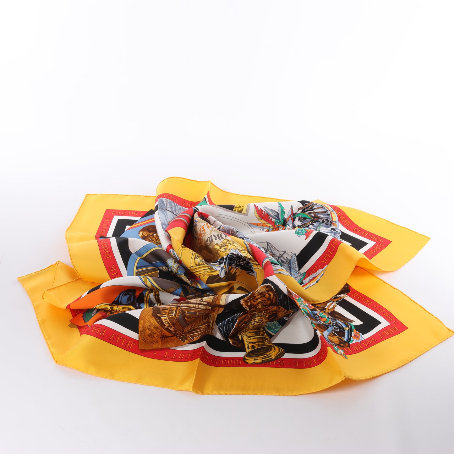Hermès Carré 90 "New Orleans Creole Jazz" 100% Silk Scarf in Orange