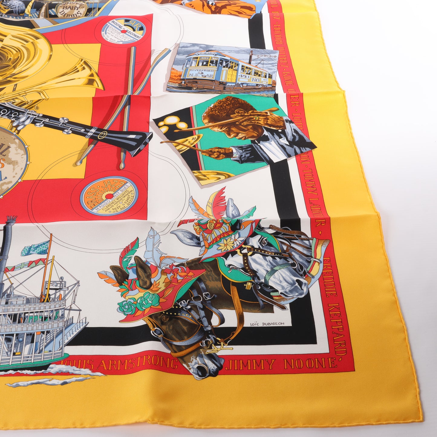 Hermès Carré 90 "New Orleans Creole Jazz" 100% Silk Scarf in Orange