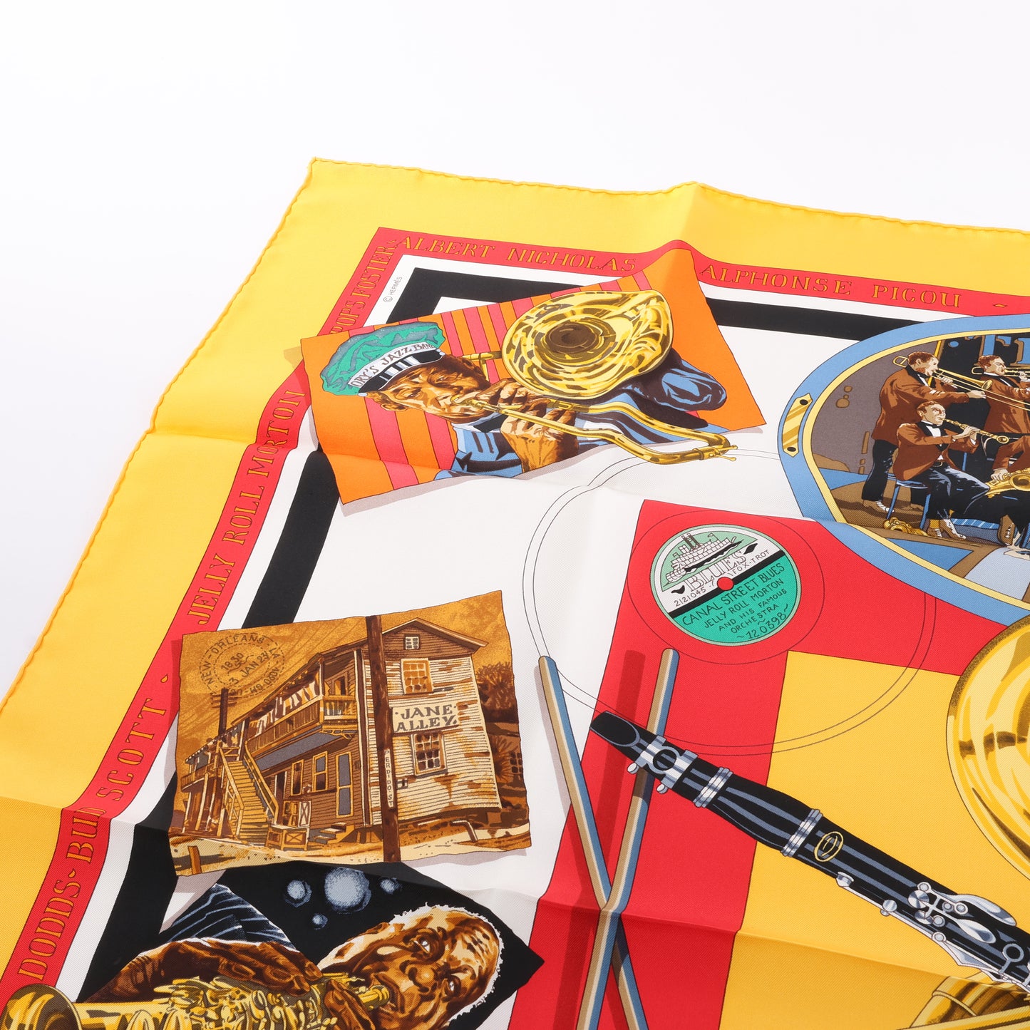 Hermès Carré 90 "New Orleans Creole Jazz" 100% Silk Scarf in Orange