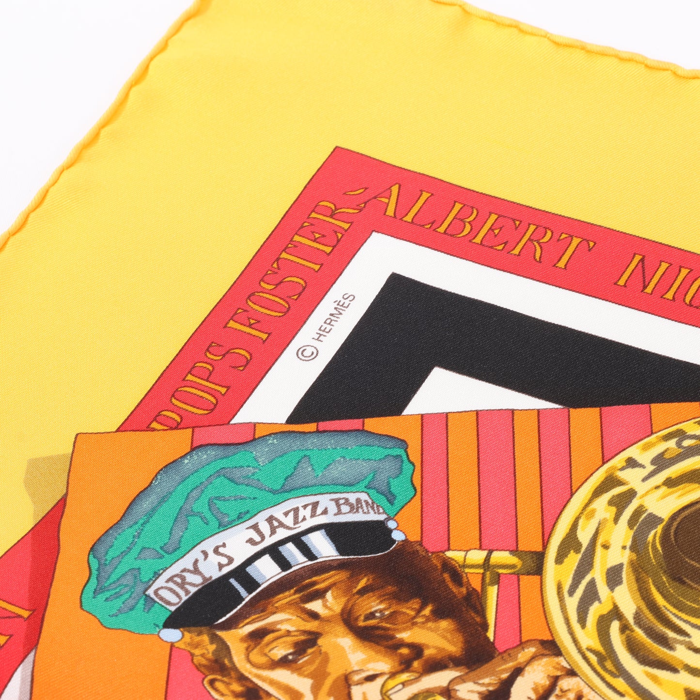 Hermès Carré 90 "New Orleans Creole Jazz" 100% Silk Scarf in Orange